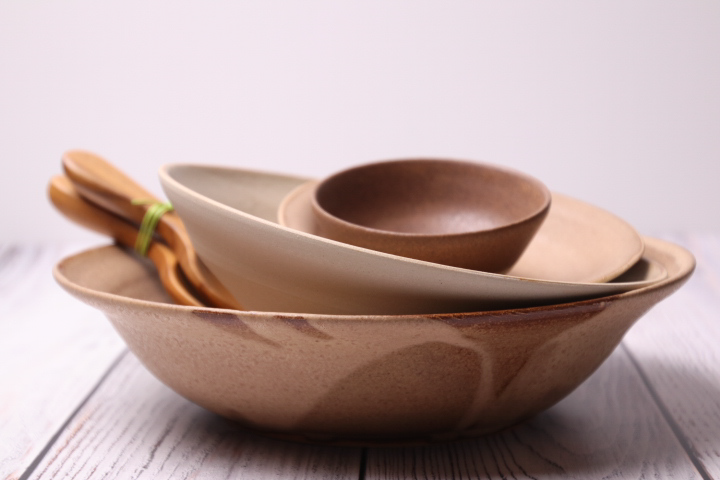 Schalen Set, 4 Bowls mit Holzbesteck