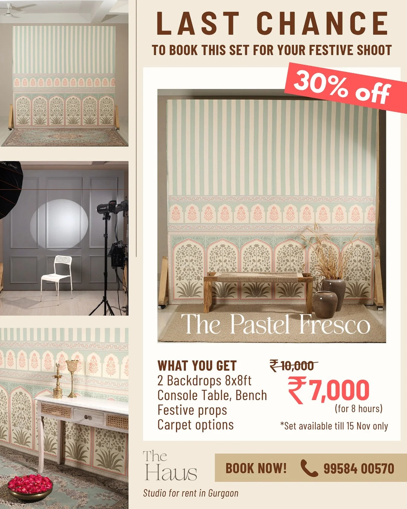 Diwali is almost over but the wedding season is starting! Don&rsquo;t miss out on this opportunity- this limited edition set is only available till 15 Nov.

Perfect for 📸
Indian wear campaigns
Festive &amp; lifestyle brands
Portraits &amp; product s