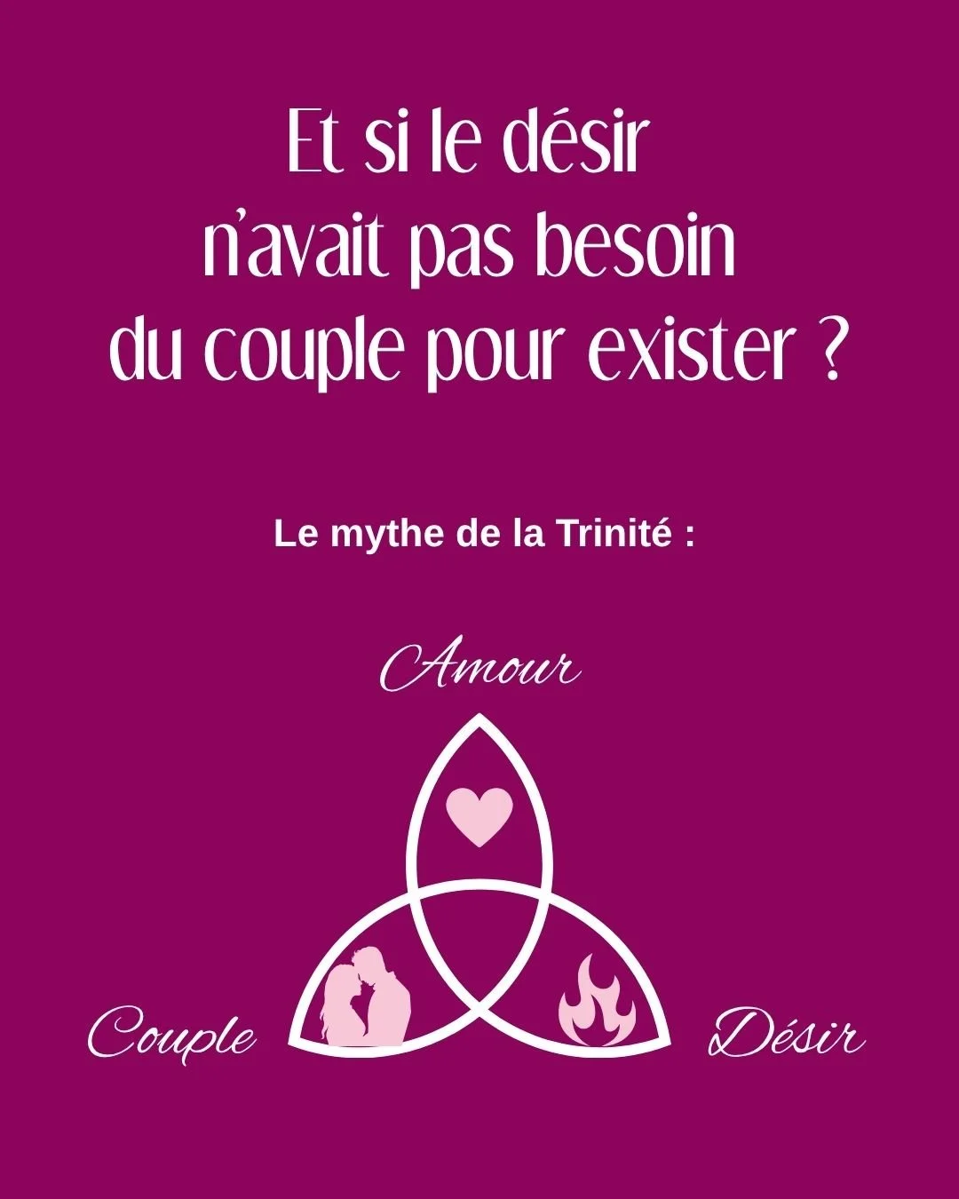 On confond souvent 𝗱&eacute;𝘀𝗶𝗿, 𝗮𝗺𝗼𝘂𝗿 𝗲𝘁 𝗰𝗼𝘂𝗽𝗹𝗲 comme s&rsquo;ils formaient une seule et m&ecirc;me chose.

Mais le d&eacute;sir n'est pas un compte joint. 

C'est une &eacute;𝗻𝗲𝗿𝗴𝗶𝗲 𝗽𝗲𝗿𝘀𝗼𝗻𝗻𝗲𝗹𝗹𝗲 qui peut : 
&bull; E