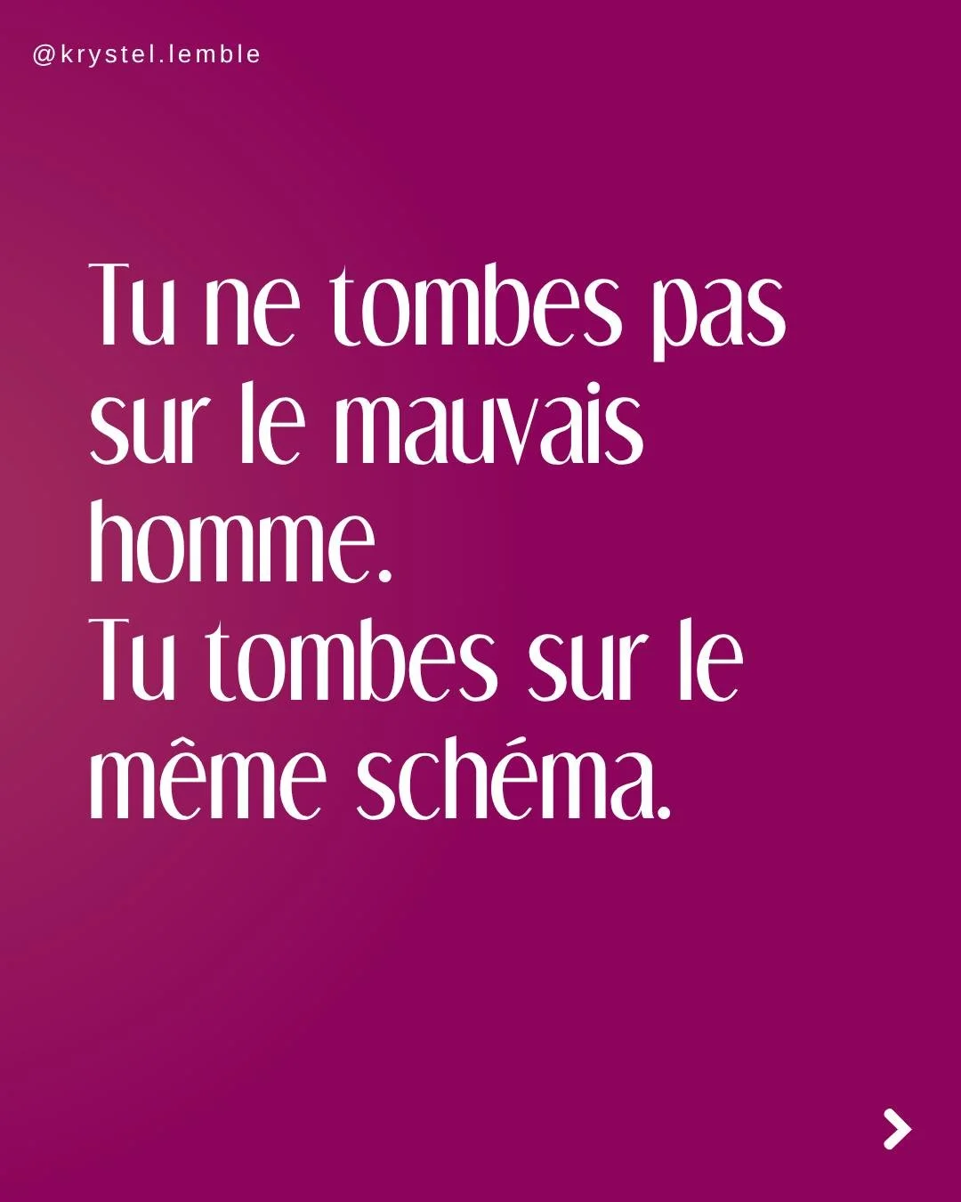 Tu n&rsquo;attires pas toujours &ldquo;le m&ecirc;me type d&rsquo;homme&rdquo;.
Tu r&eacute;p&egrave;tes souvent le m&ecirc;me sch&eacute;ma.

𝗘𝘁 𝘁𝗮𝗻𝘁 𝗾𝘂𝗲 𝗰𝗲 𝘀𝗰𝗵&eacute;𝗺𝗮 𝗿𝗲𝘀𝘁𝗲 𝗶𝗻𝘃𝗶𝘀𝗶𝗯𝗹𝗲, 𝗶𝗹 𝗱𝗶𝗿𝗶𝗴𝗲 𝘀𝗶𝗹𝗲𝗻𝗰?