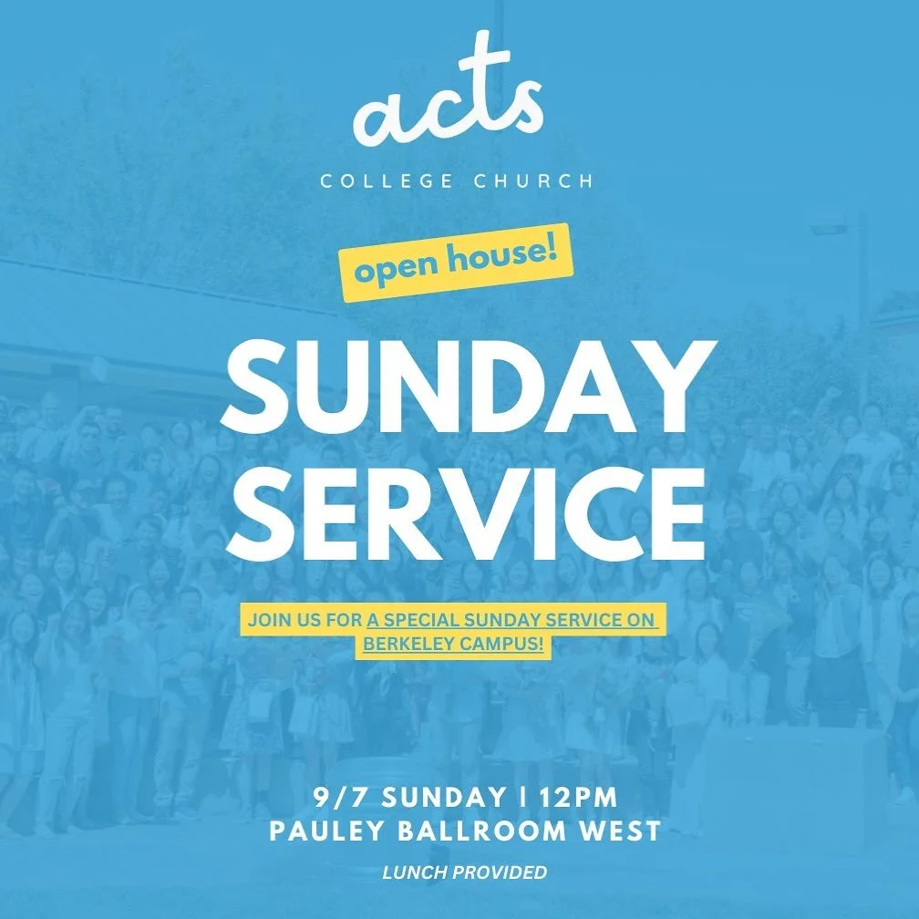🎉 You&rsquo;re Invited to our Open House this Sunday!! Join us for a special Sunday Service @ UC Berkeley campus! 

🗓️ SUN, 9/7 
⏰ 12PM 
📍PAULEY BALLROOM (top of the MLK Building @ UC Berkeley) 
🥘 Lunch Provided after! 

#church  #actscollegechur