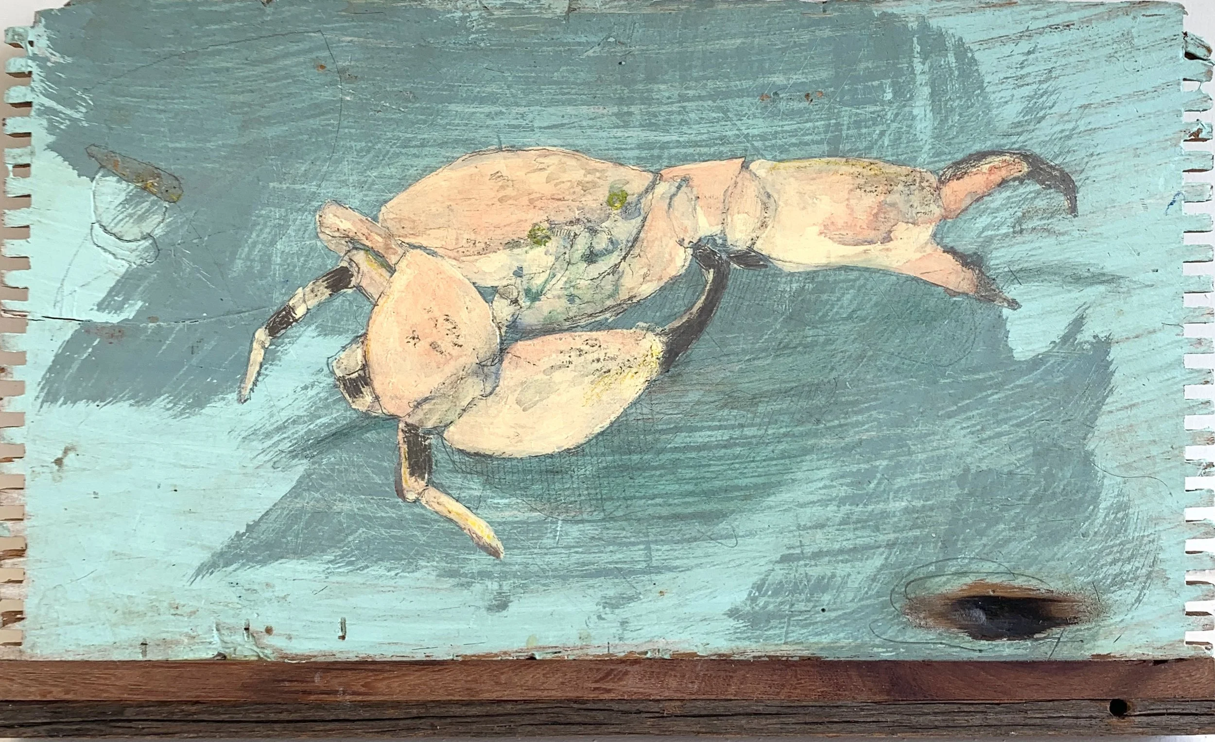 mr. pinchy, 
mixed media on board, 
7.5” x 12.5”, framed

