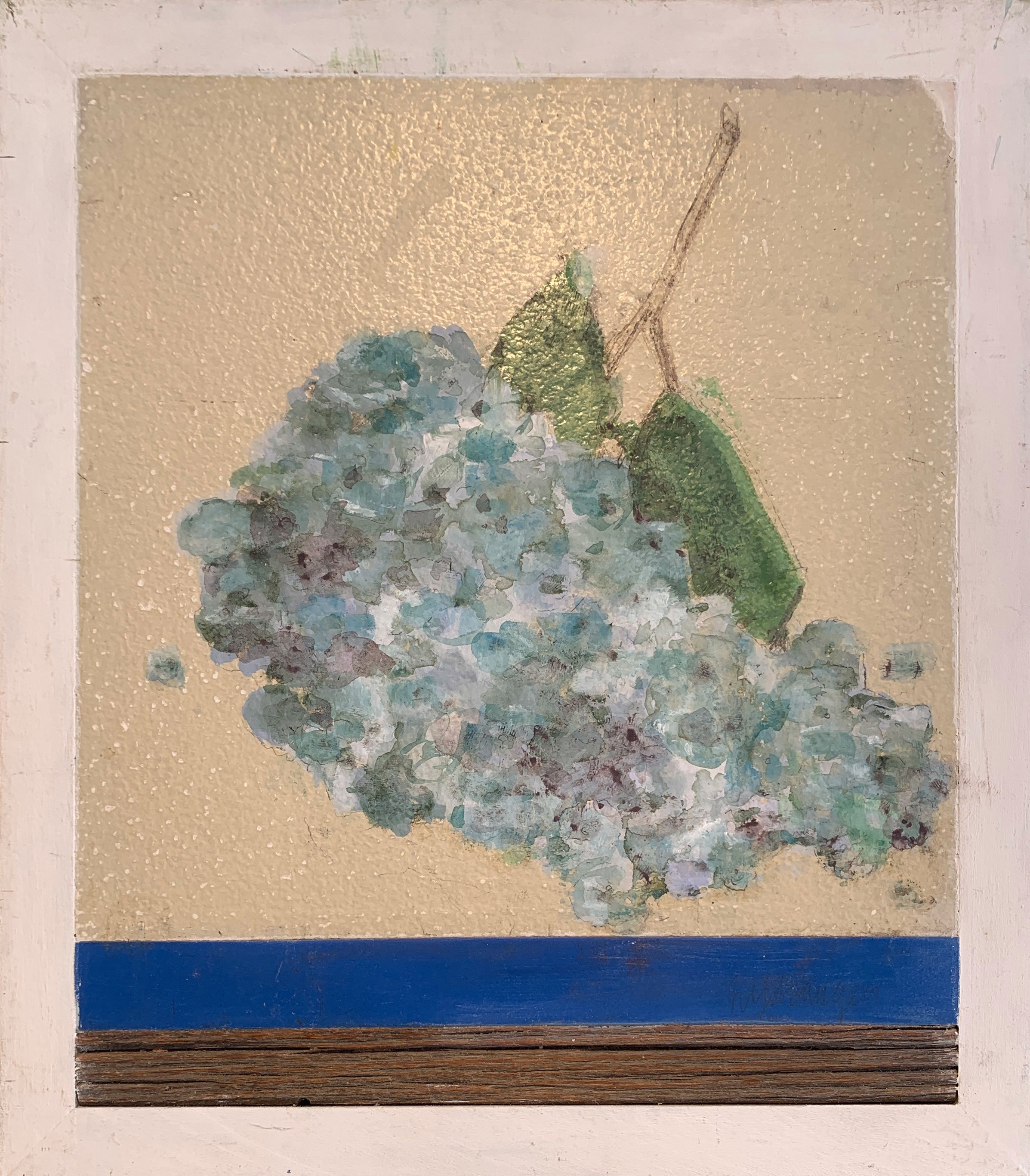 beyond the trembling topaz sea., 
mixed media on panel,  
11.5” x  10.25”, framed

