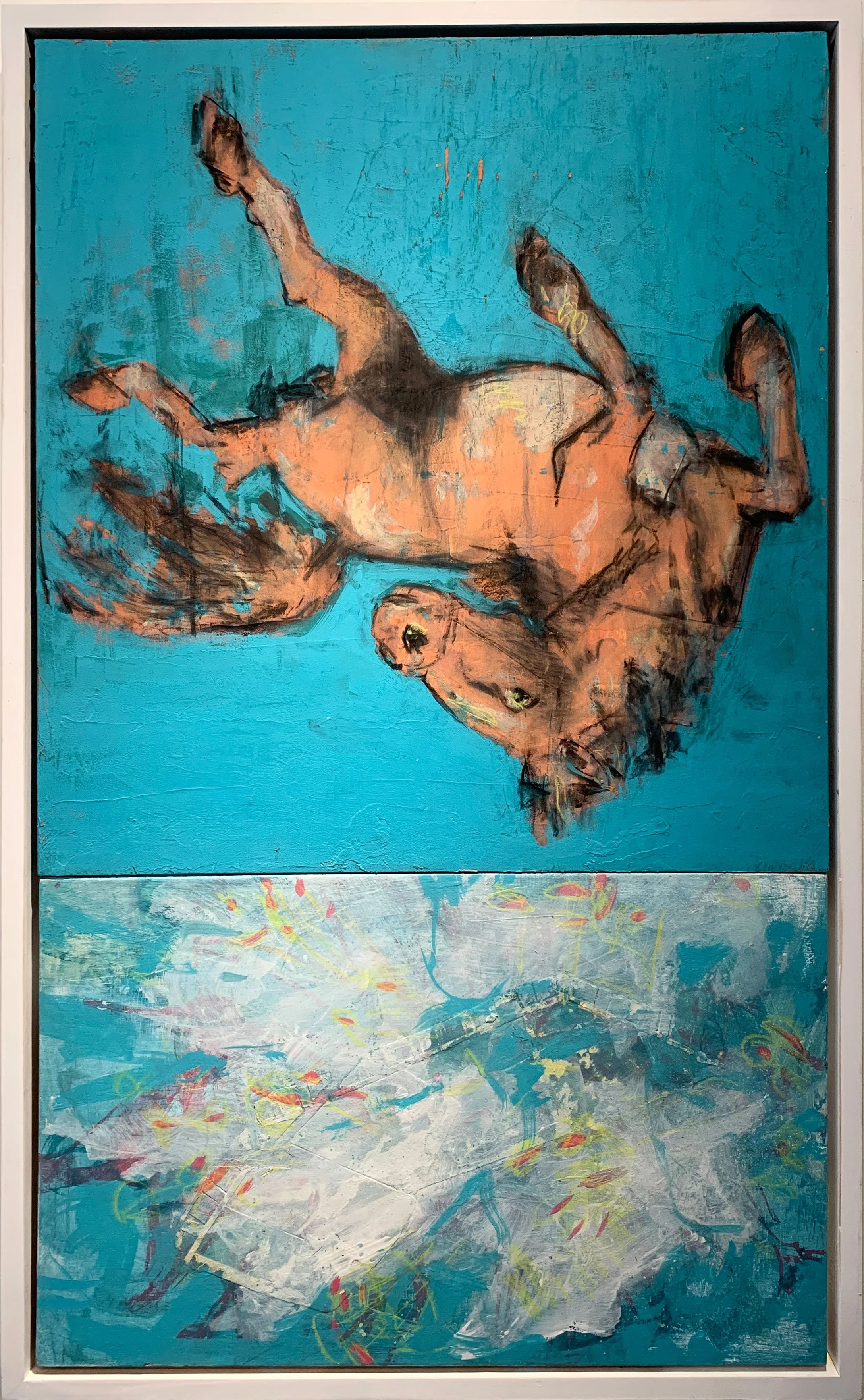 just looking for a soft landing (azalea.), 
mixed media on panel, 
42” x 26”, framed

