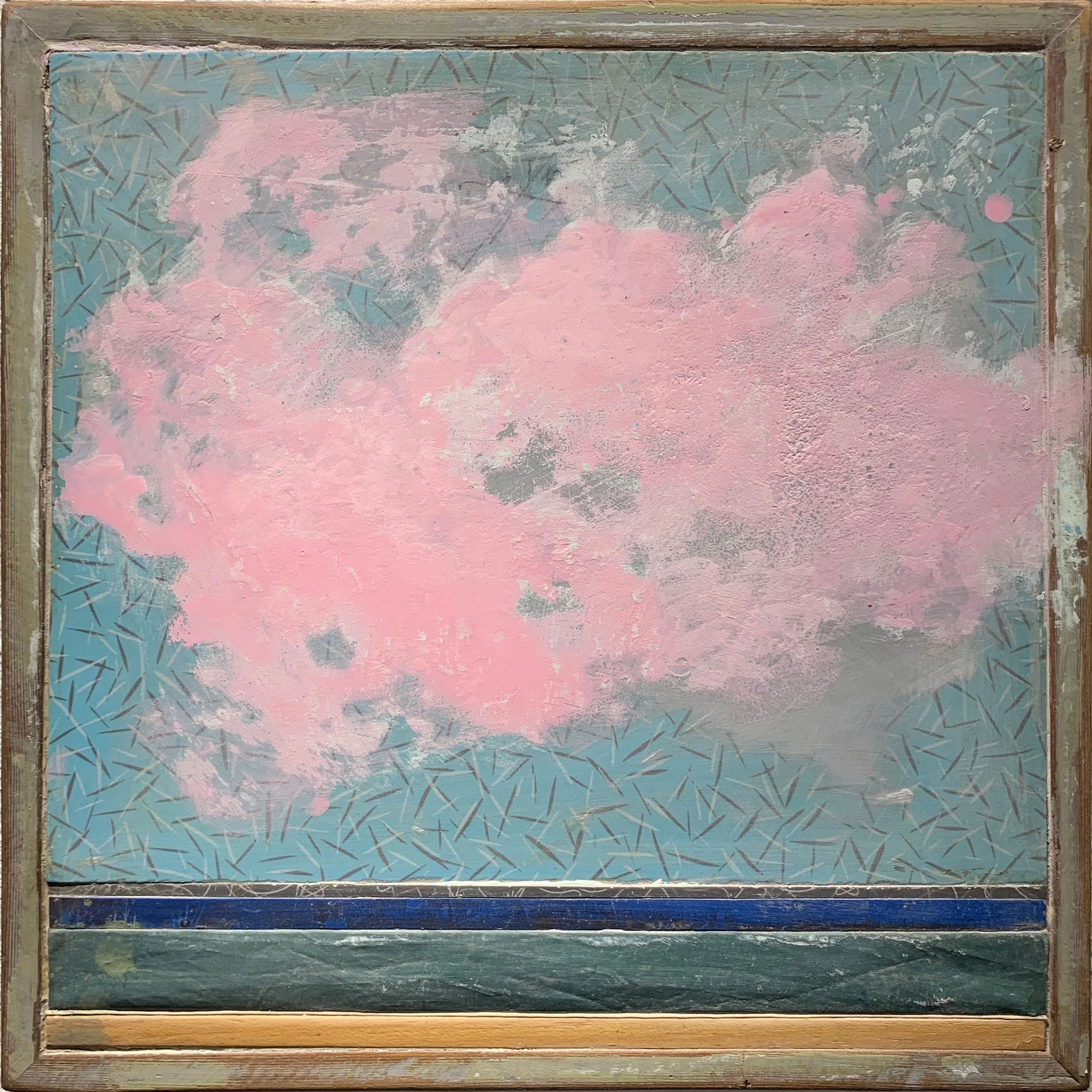 pink horizontal sky,
mixed media on panel, 
12” x 12”, framed 

