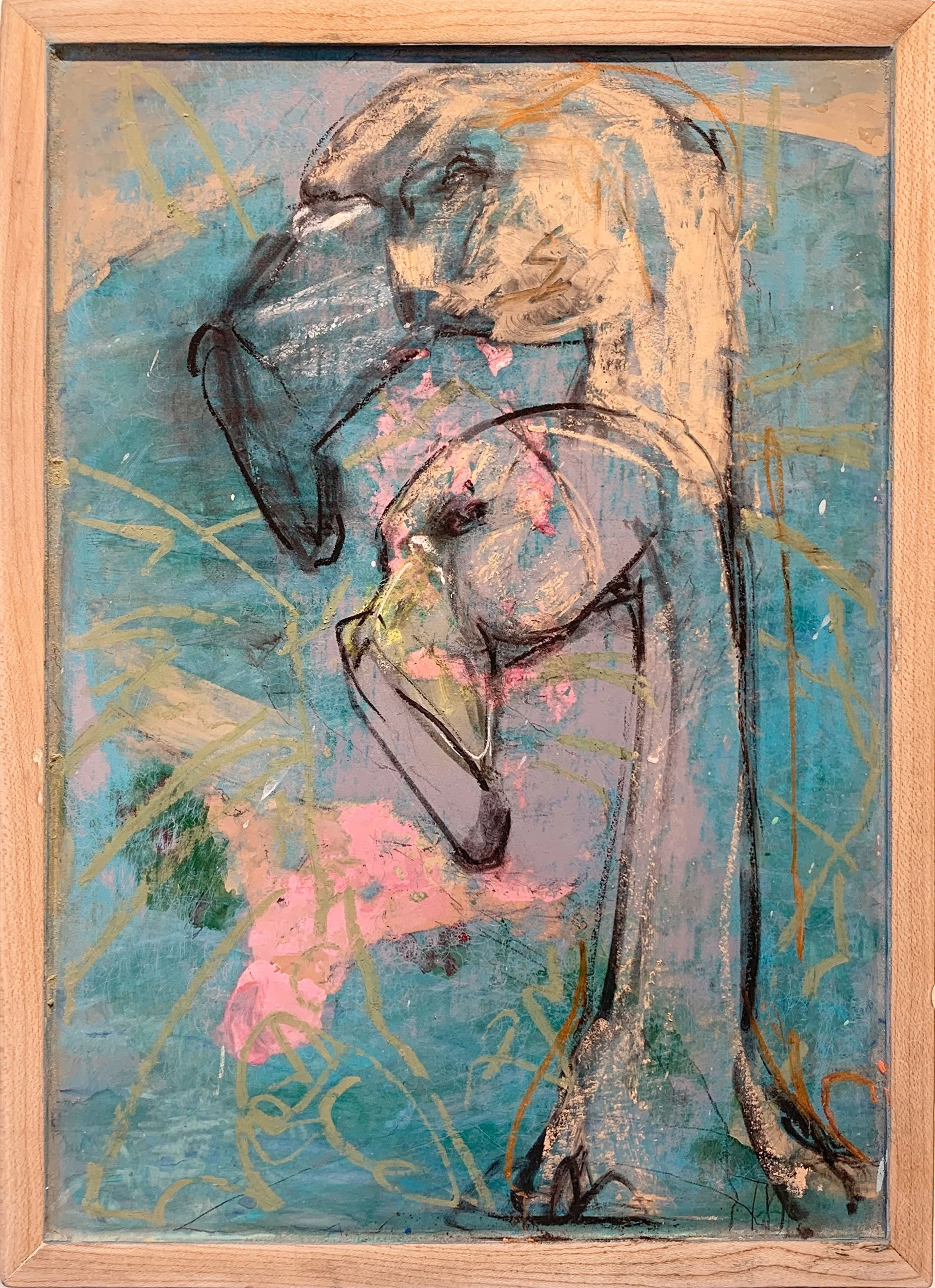 double mingo, 
mixed media on panel, 
12.5” x 9”, framed 

