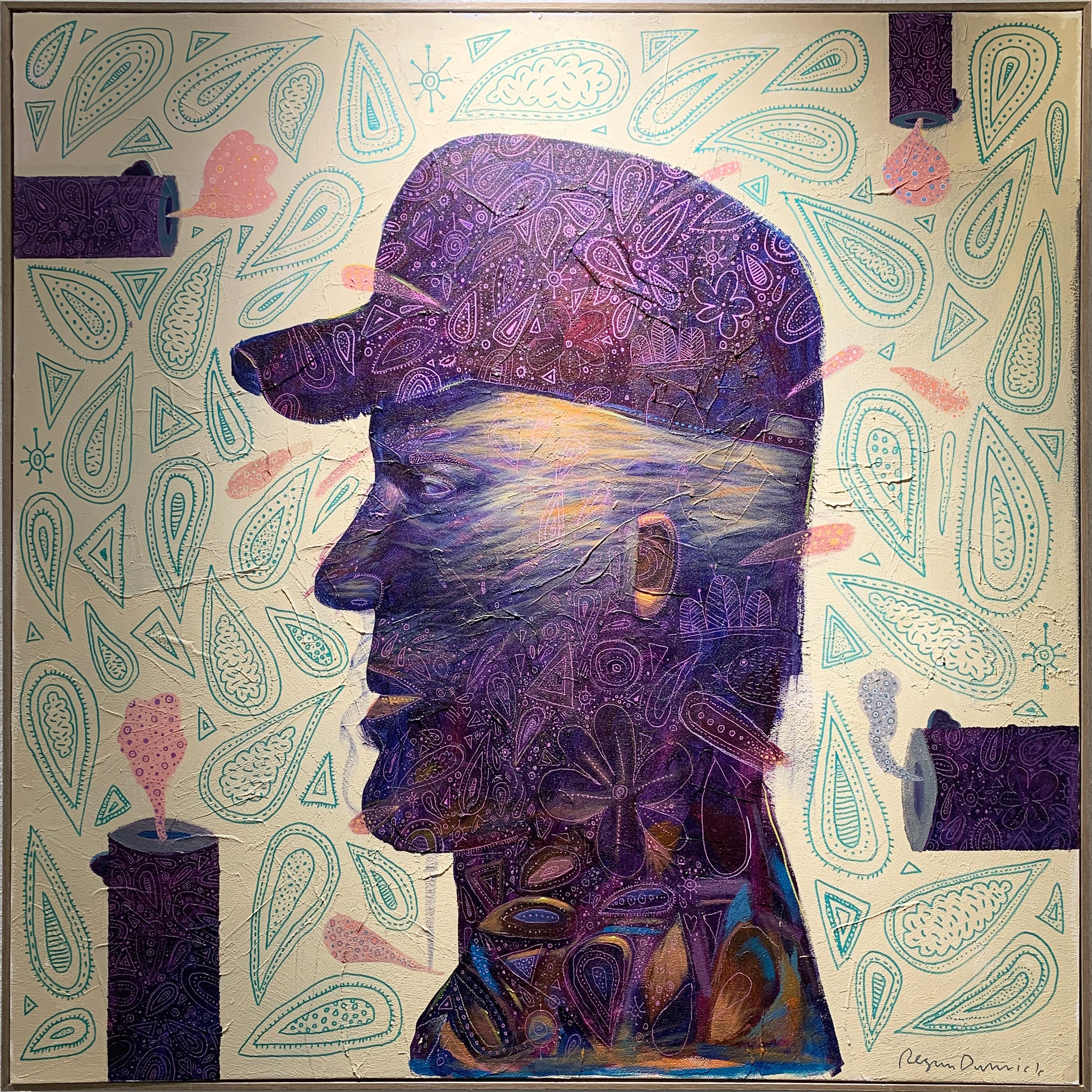Enlightened
oil, acrylic, pencil on canvas
49" x 49" - framed

