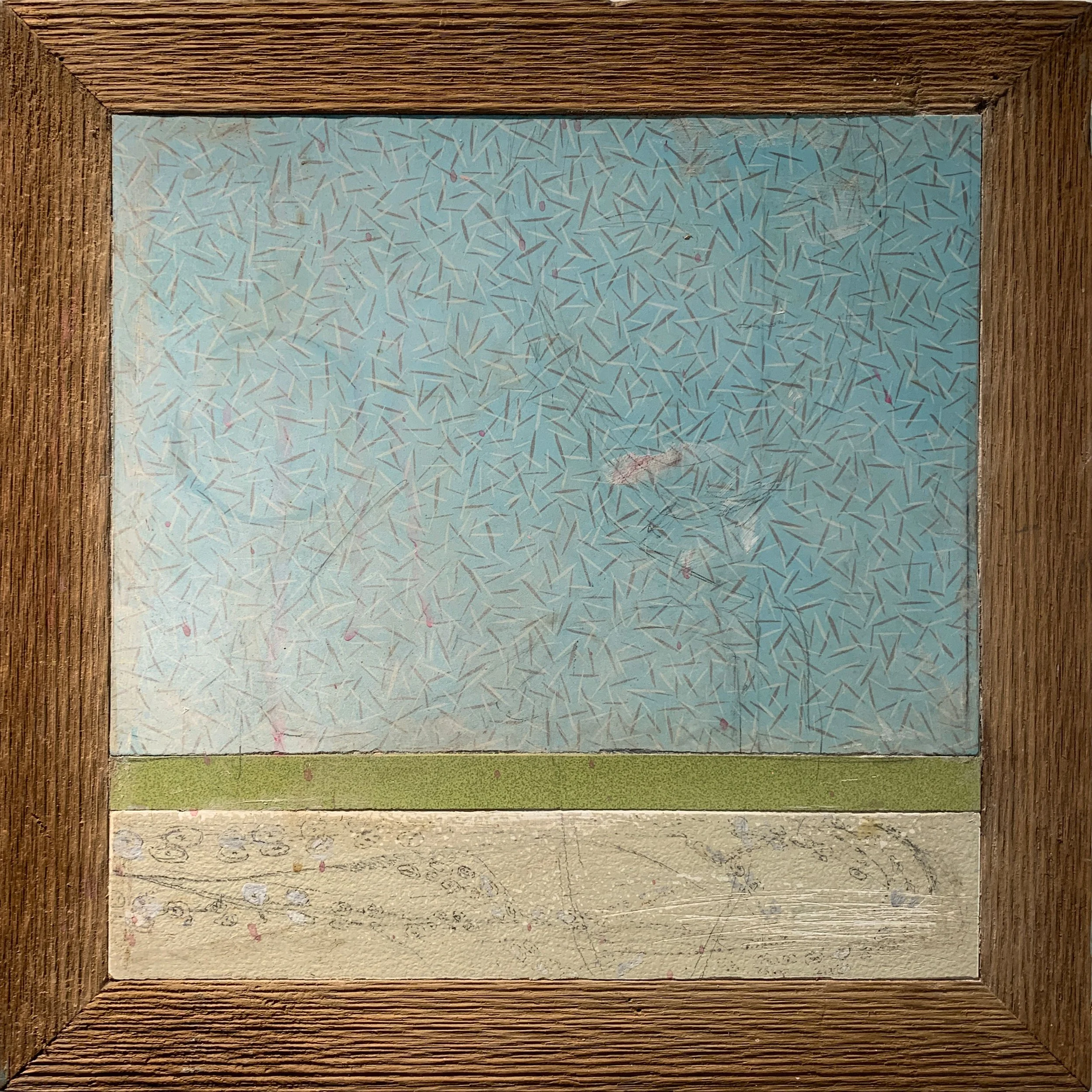 up with the dawn, 
mixed media on panel, 
16” x 16”, framed

