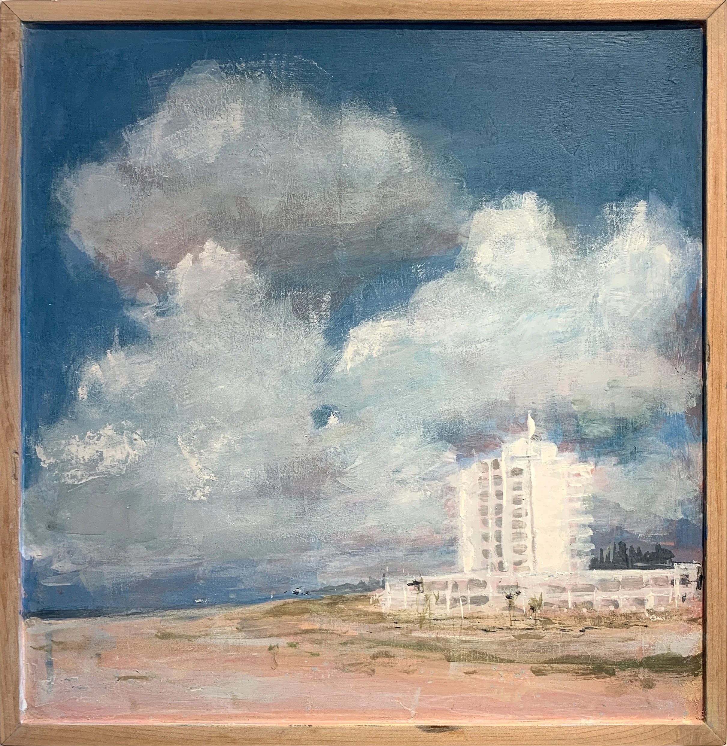 lido beach slide show, 
mixed media on panel, 
16.5” x 16.5”, framed

