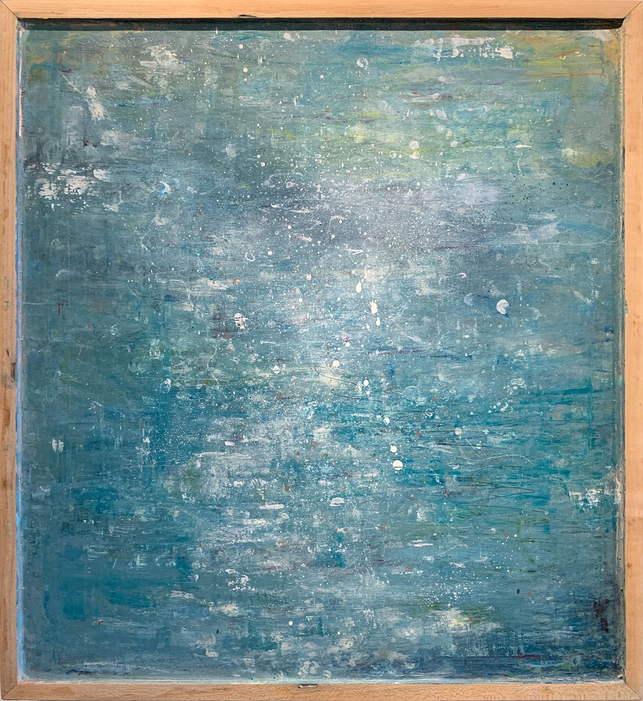 late day bay, 
mixed media on panel, 
18.5” x 17”, framed  