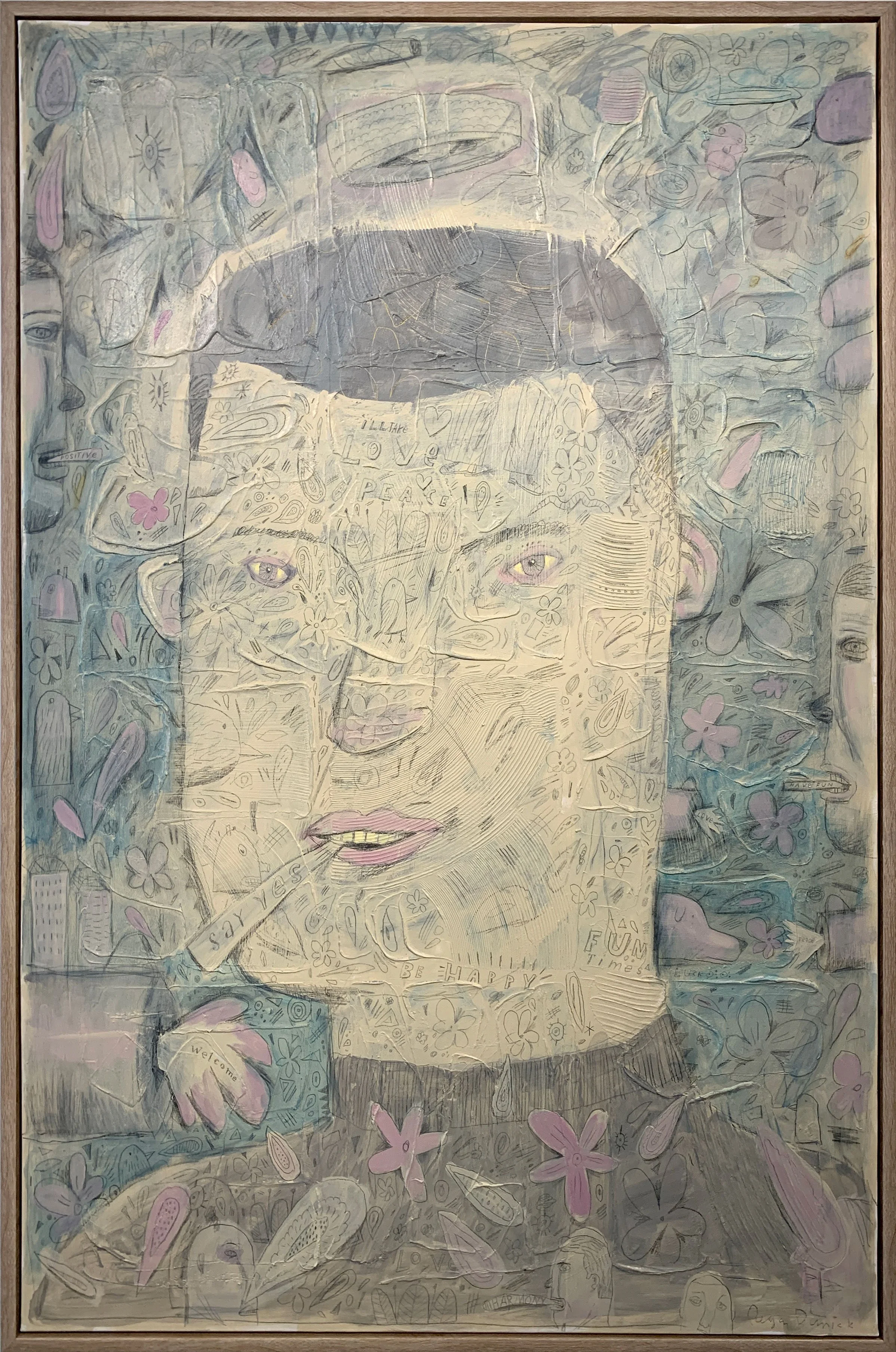 Get Happy
oil, acrylic, pencil on canvas
60" x 40" - framed

