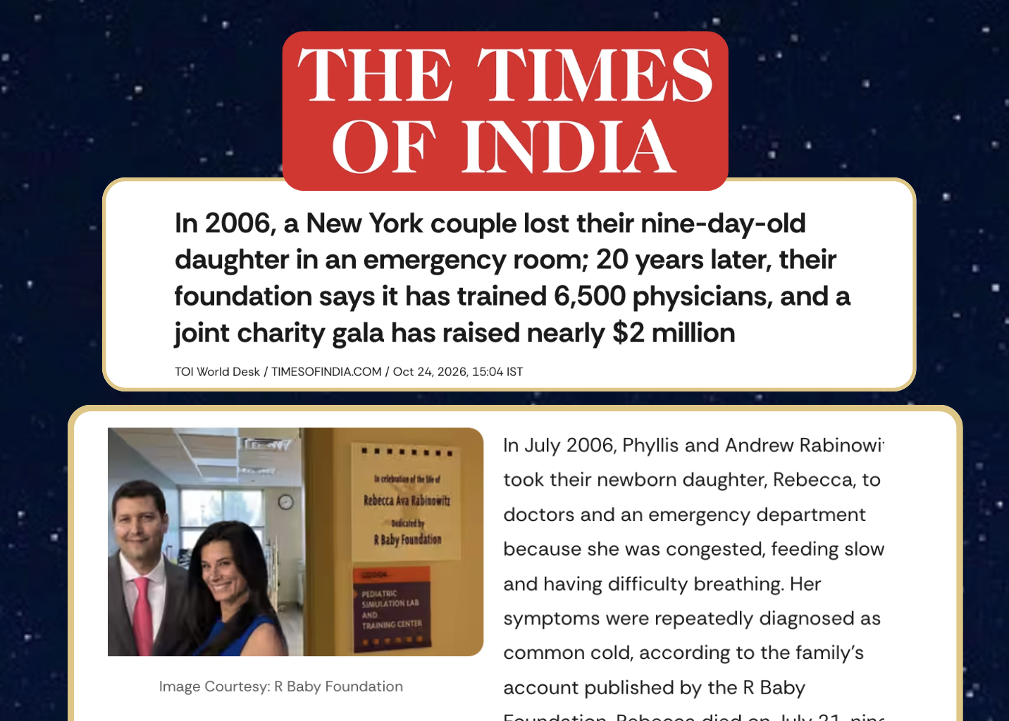 In 2006, New York couple lost newborn daughter; today, their foundation has trained 6,500 physicians