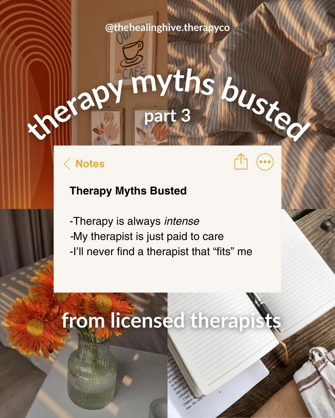 Therapy Myths Busted part 3! 

Common misconceptions busted by licensed therapists🩷

👉🏻 FOLLOW @thehealinghive.therapyco for more relatable content + how we challenge traditional mental health therapy 🛋️✨

Looking to start therapy? Our therapists