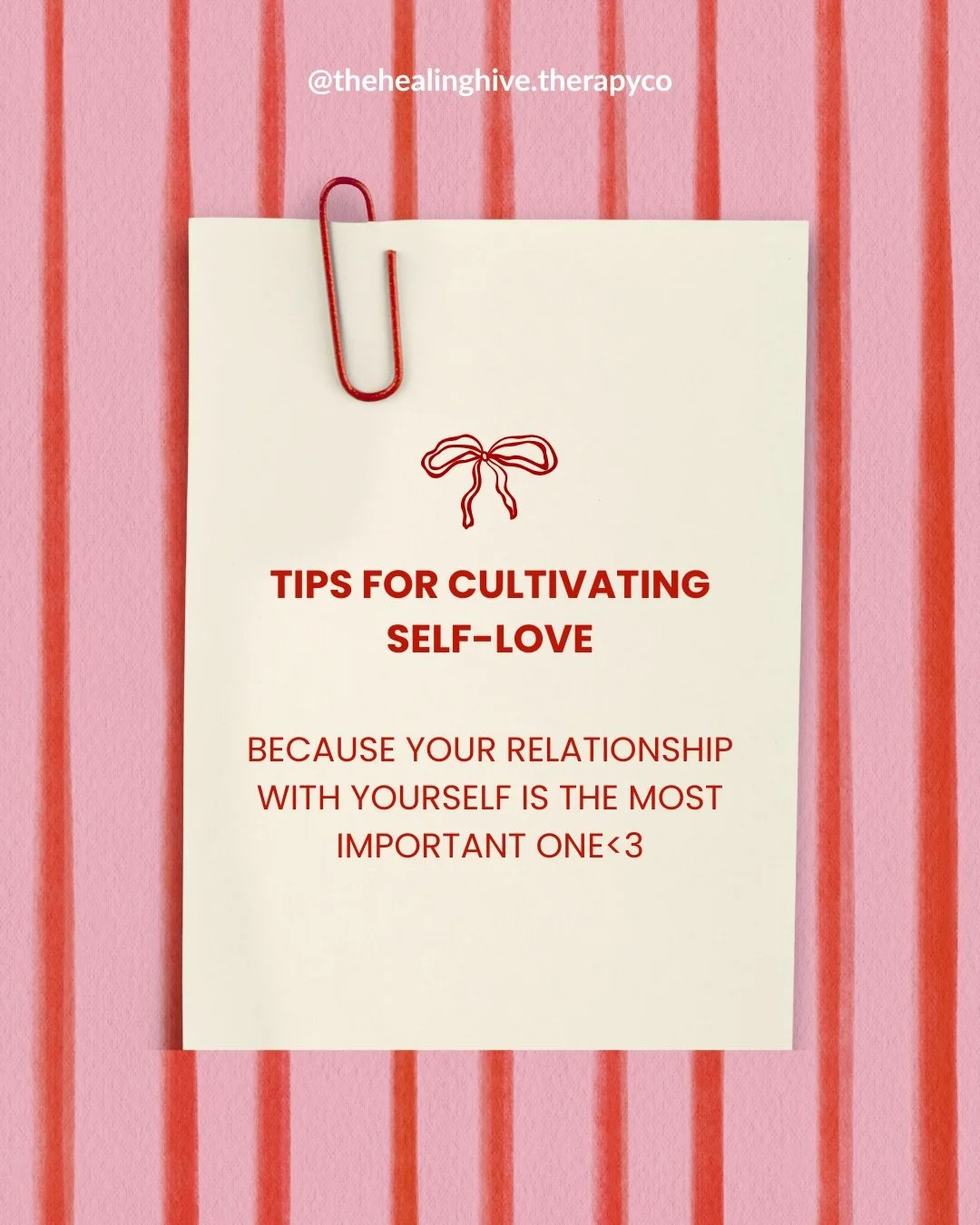 Happy Valentines from The Healing Hive💋✨ 

This is your reminder that your relationship with yourself is as important to nourish as your romantic and platonic relationships🧡🩷

👉🏻 FOLLOW @thehealinghive.therapyco for more relatable content + how 