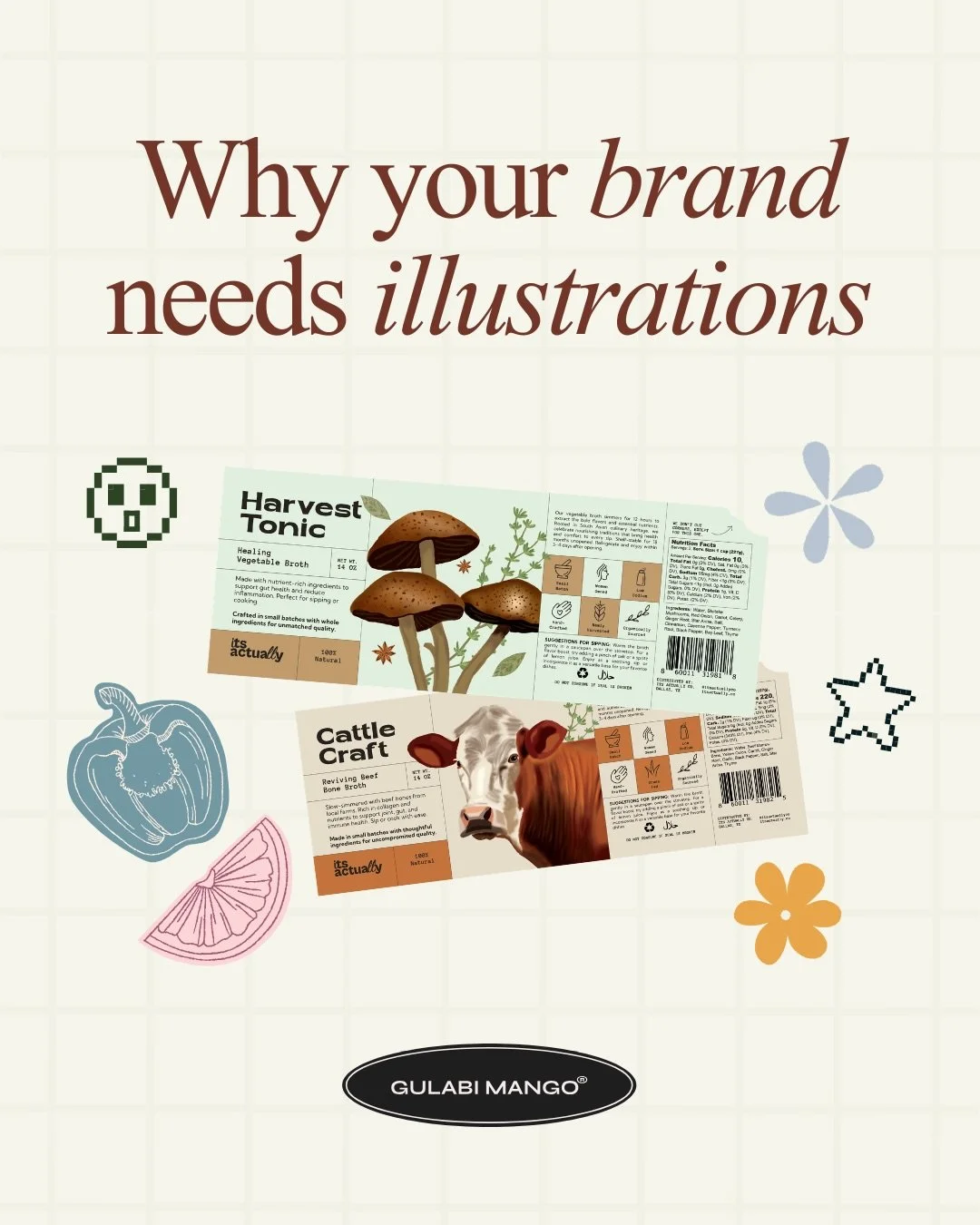 One of our favorite parts of building a brand is figuring out what its visual world actually looks like.

For some brands, that means custom illustrations.

We&rsquo;ve used them across packaging, websites, social, and campaigns to add personality, e