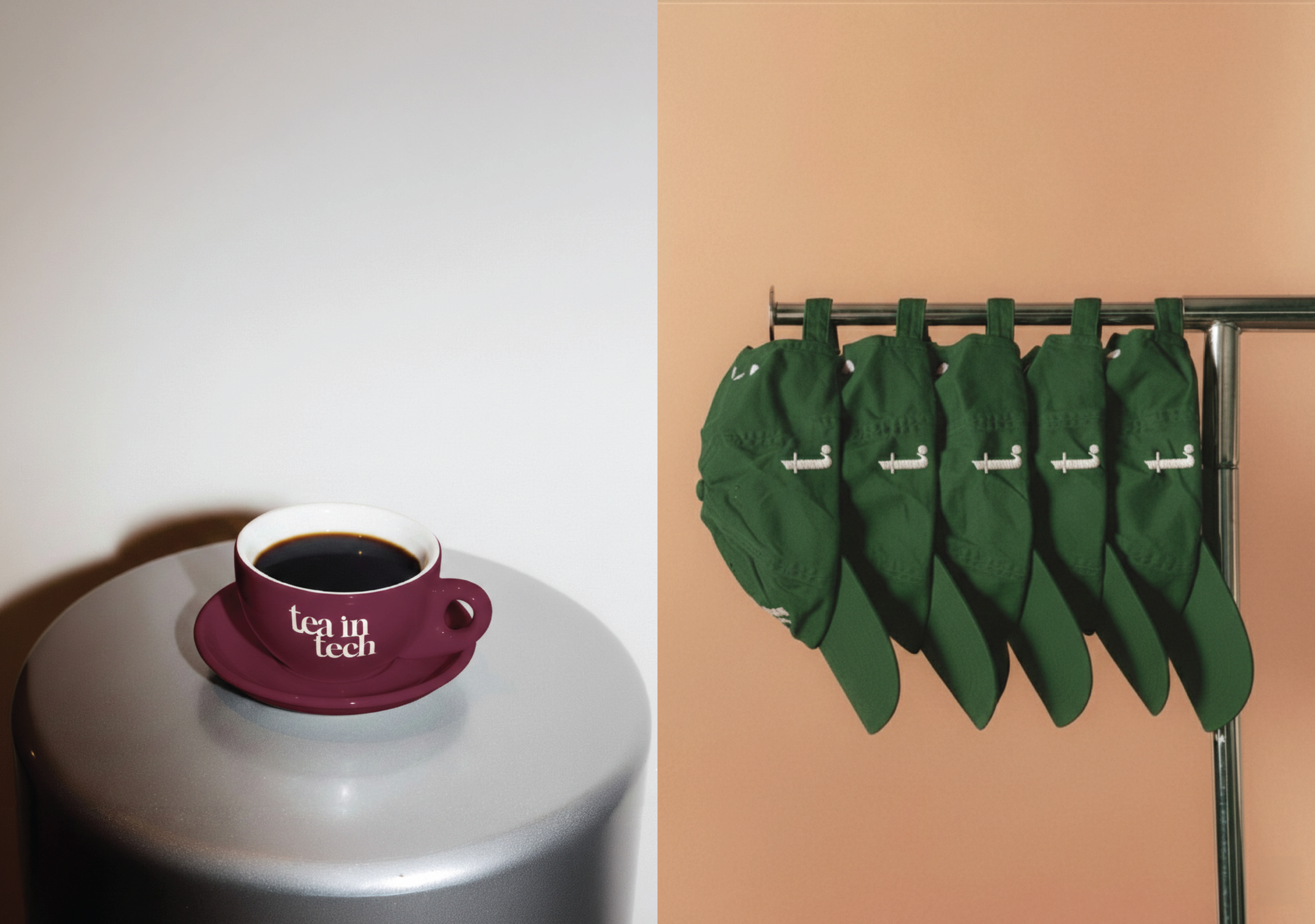 A brand design project for Tea in Tech, a community platform connecting AI, technology, and thoughtful conversation.