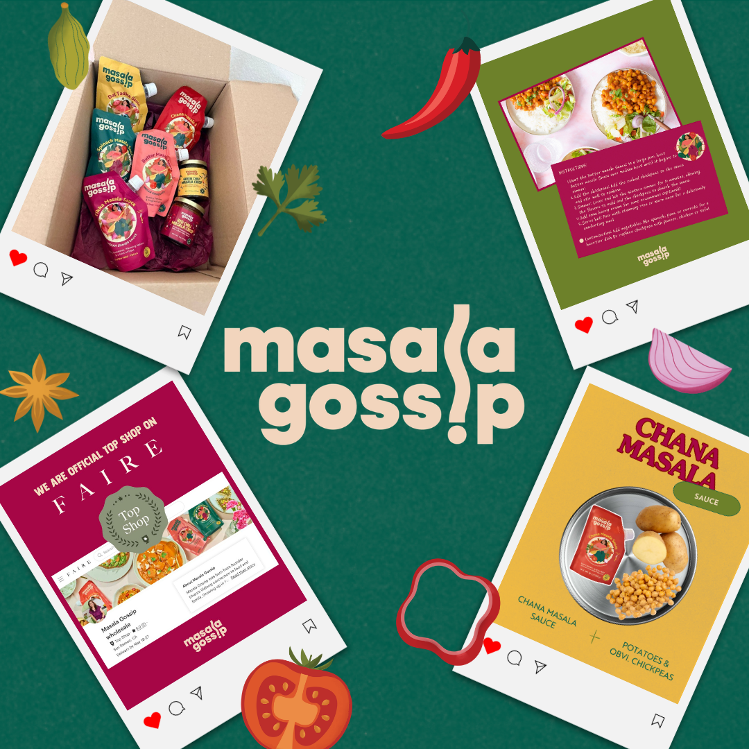 A woman sitting at a table with a plate of pasta, flanked by images of apple desserts on the left and a pepperoni pizza on the right, with a maroon background and the text "Fatima Khawaja" at the top