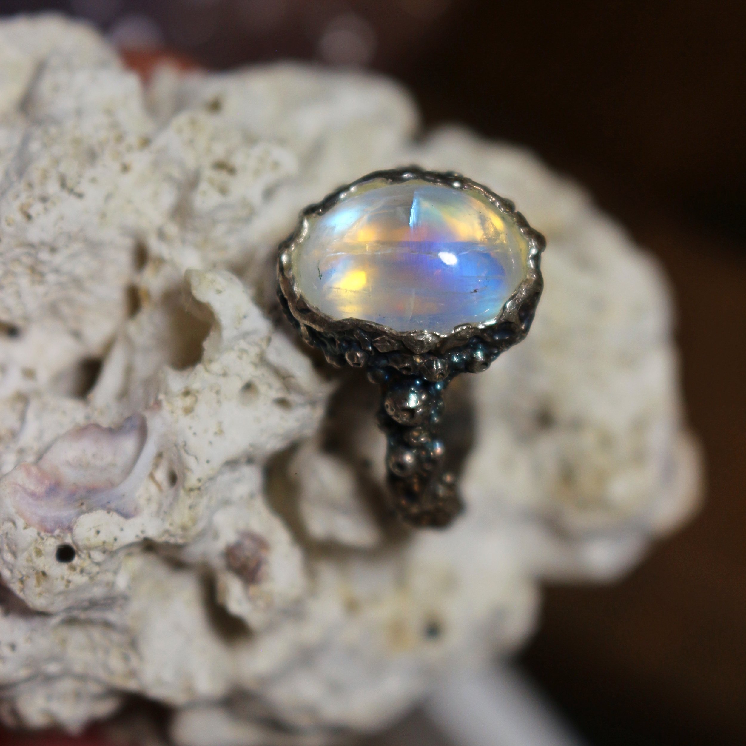 Ocean inspired Moonstone ring size 8-8.5