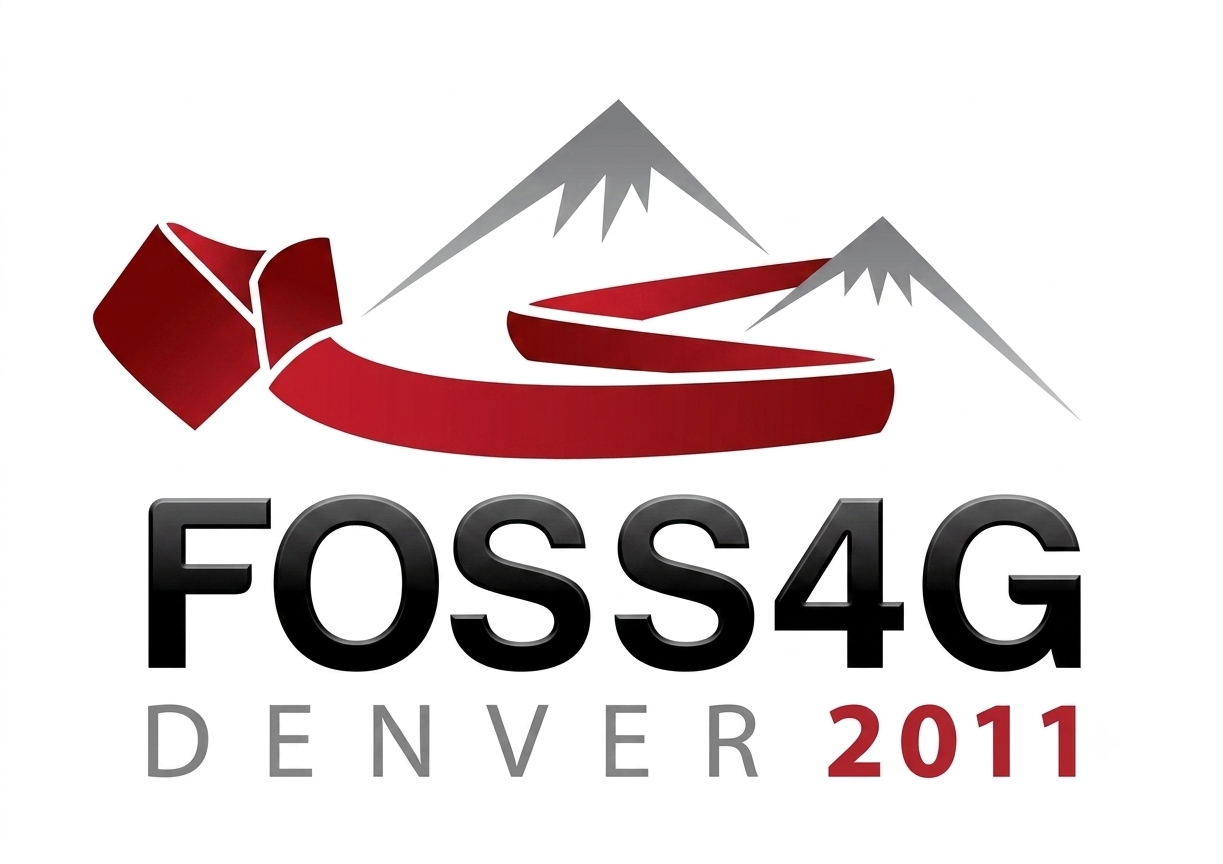 Logo with a mountain and a red flag, the text "FOSS4G DENVER 2011" is below.