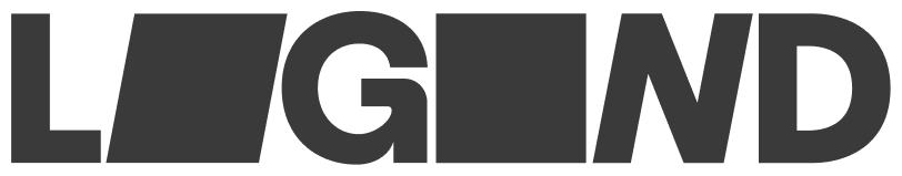 Logo: The letters LGND in black with a square between the L and G and G and N