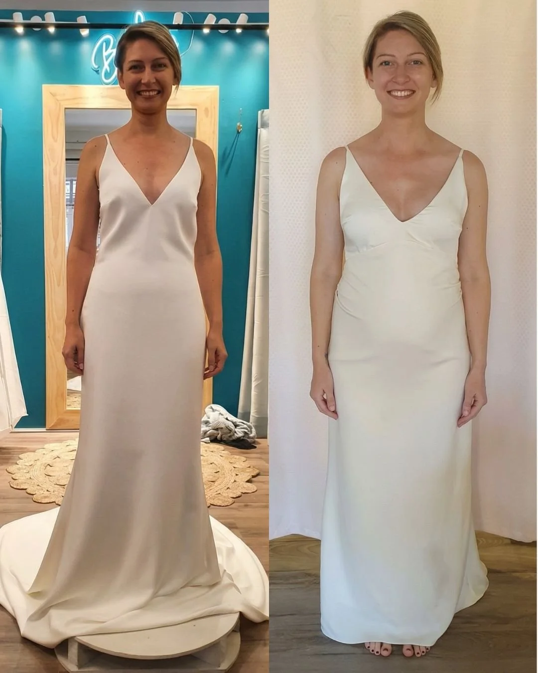 pregnant bride before and after dress alteration