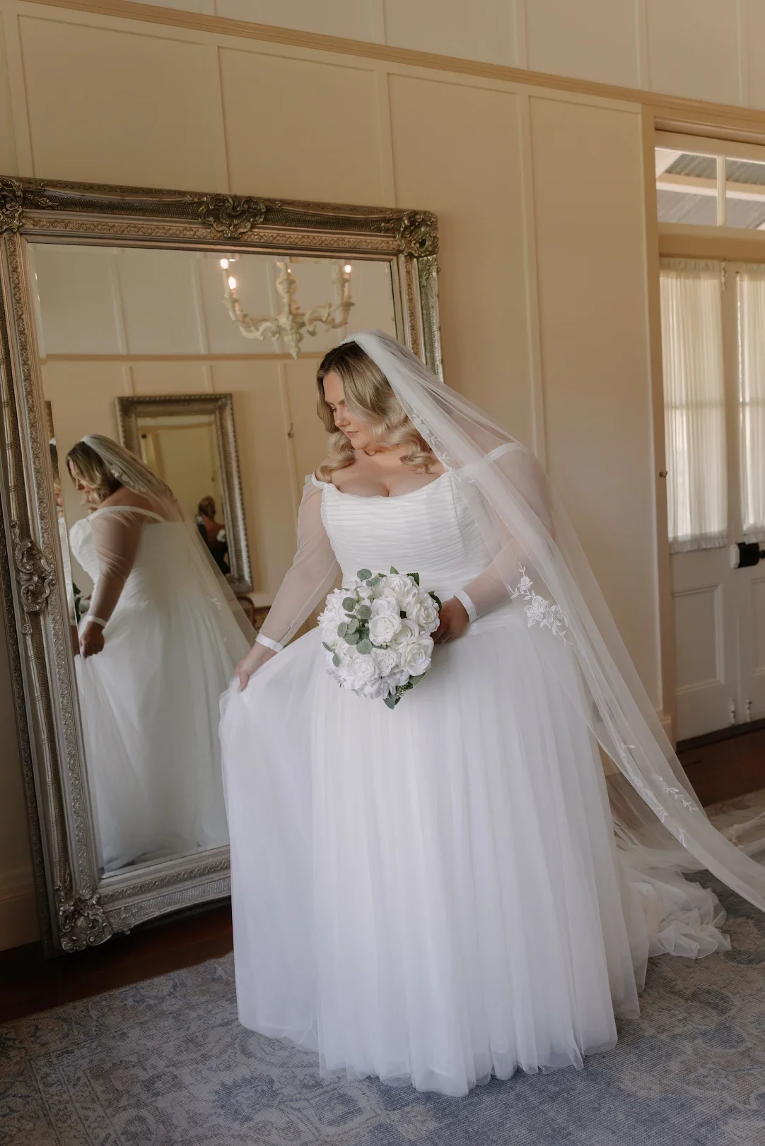 Beautiful bride in her perfect wedding dress alteration