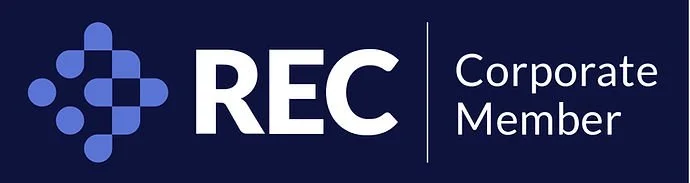 REC Corporate Member logo with a blue and purple geometric icon and white text on a dark background.