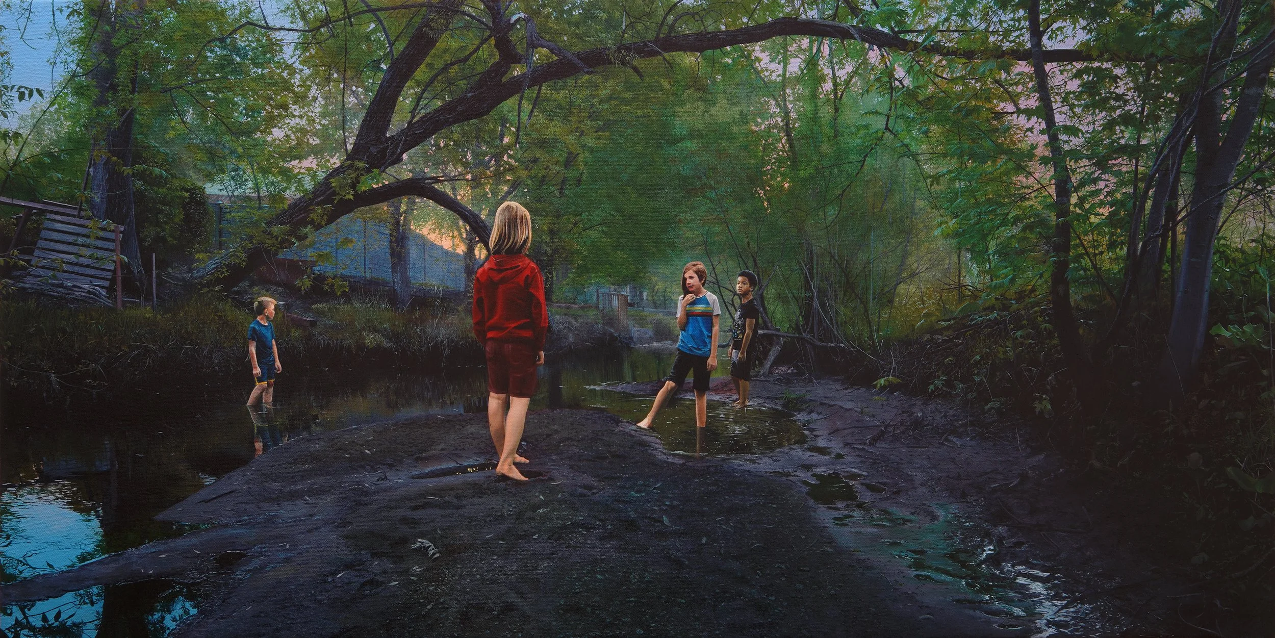 "North Creek, Lakeville, Minnesota", Oil on Canvas, 16 x 32 inches, 2022