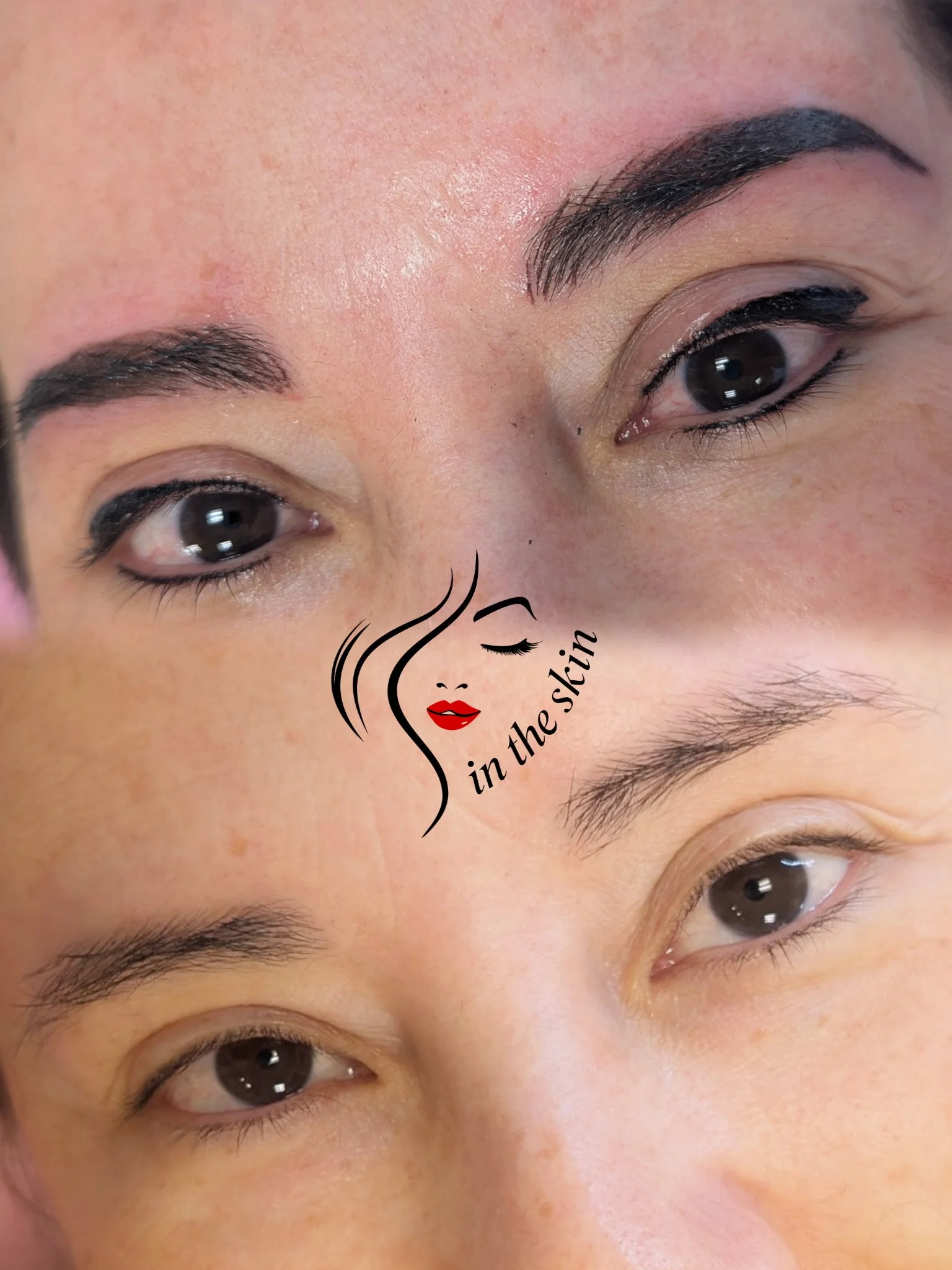 Before and After showing how a fresh Nano and Powder Combo Brow with a Classic Eyeliner Tattoo can bring beautiful definition to your face