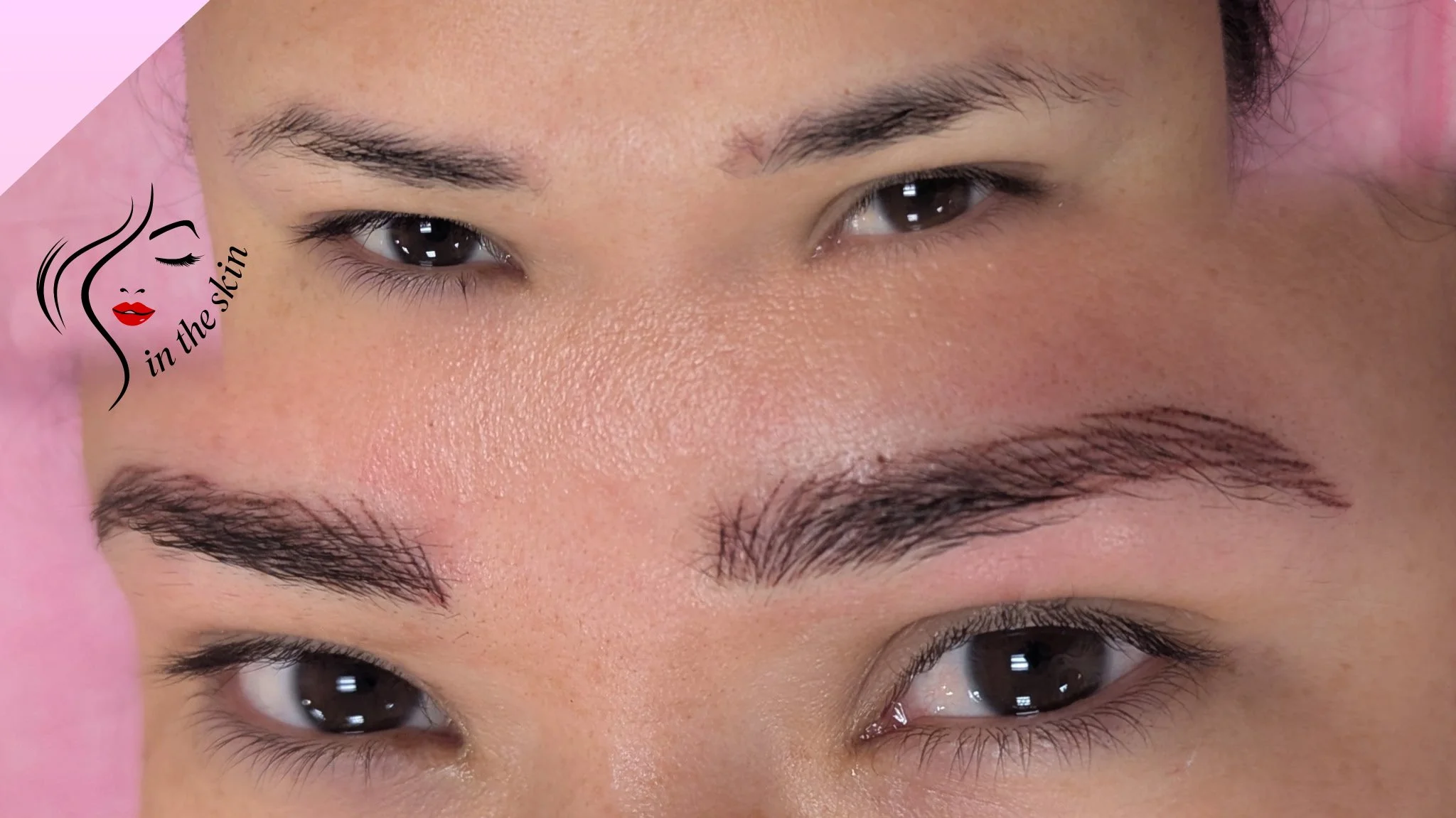 Before and After shows Beautiful Nano Brow tattoo that gives fullness, definition and shape
