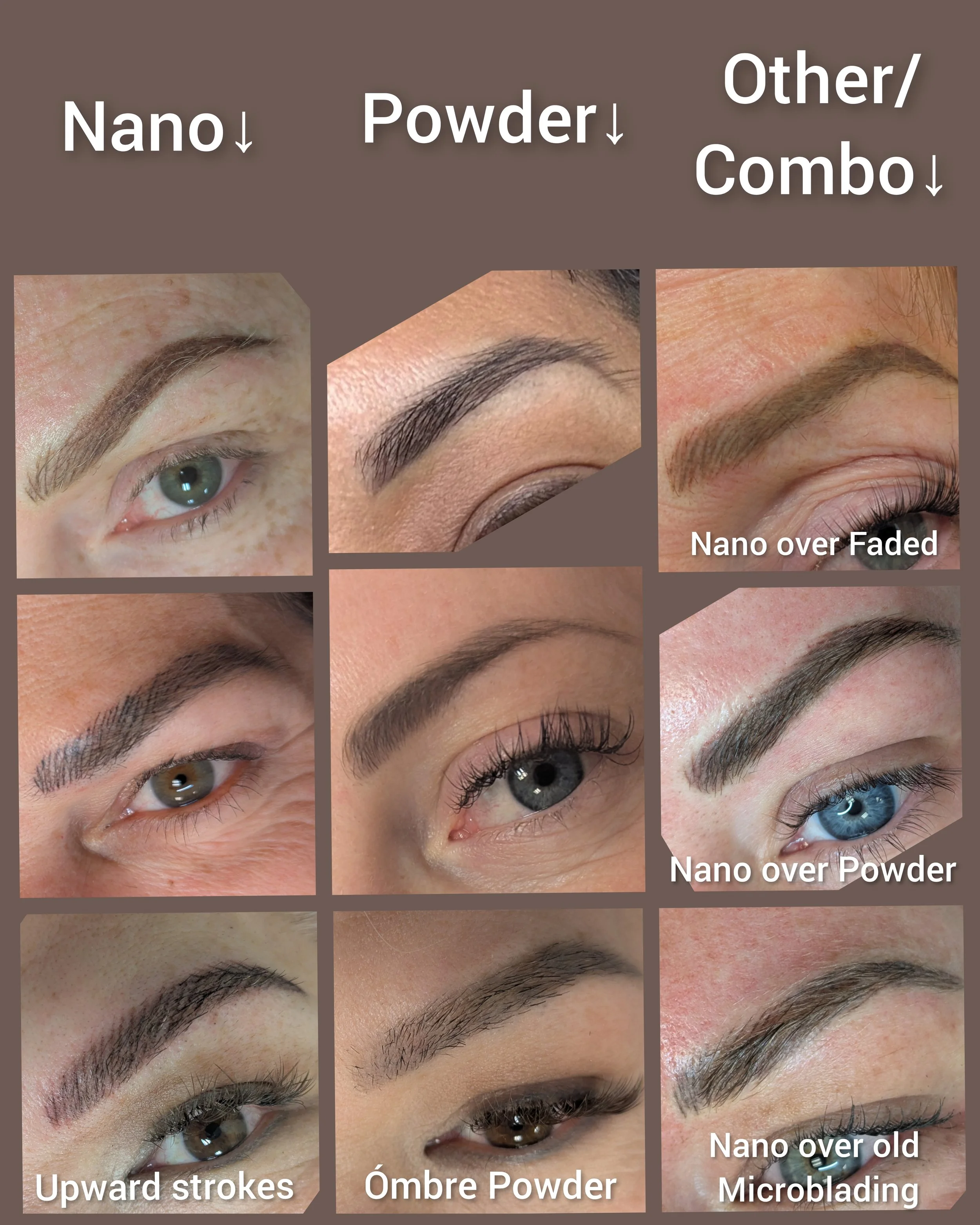 Many different eyebrow options that are customized in partnership with the Permanent Makeup artist in Windsor CA