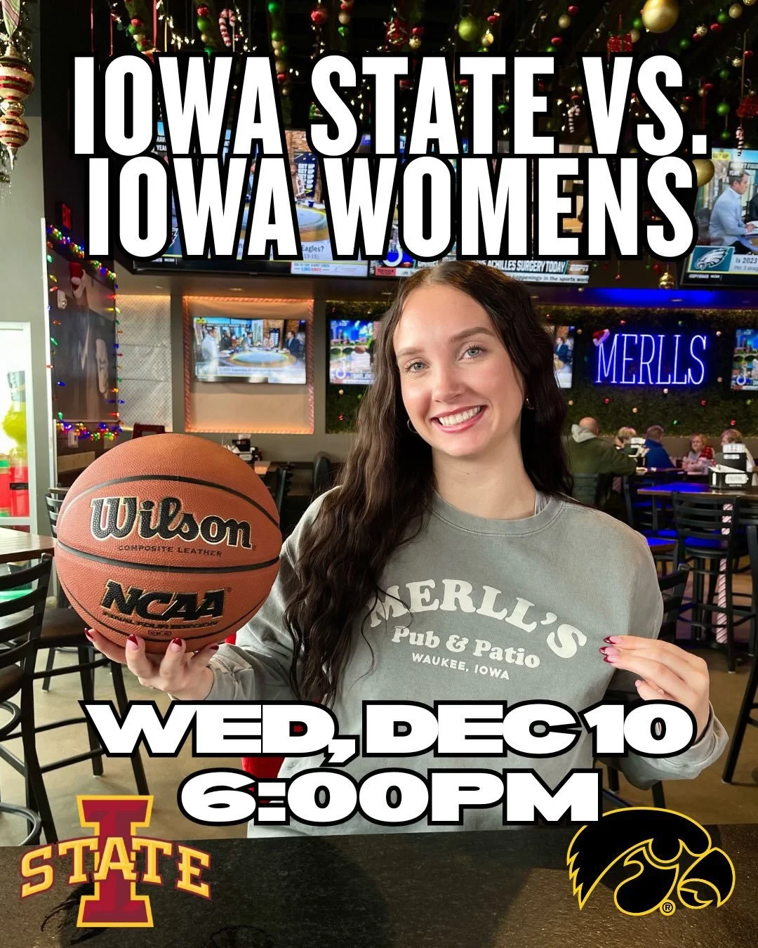Who else is ready for some Iowa rivalry basketball?🏀
We&rsquo;ve got Iowa vs Iowa State women&rsquo;s today at 6pm followed by Iowa vs Iowa State men&rsquo;s tomorrow at 7pm🤩🎉
Merll&rsquo;s has you covered with all of the action!

#merlls #merllsp