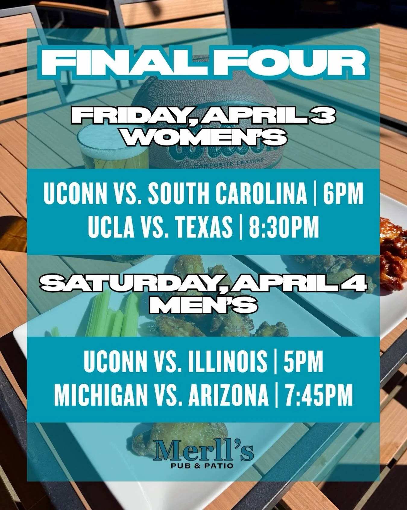 Who&rsquo;s ready for more madness? We sure are!🤩
We&rsquo;ve got the FINAL FOUR matchups today and tomorrow, and Merll&rsquo;s is the place to be to watch it all!🏀🍺

#merllspubpatio #marchmadness #finalfour #collegebasketball #waukeeiowa