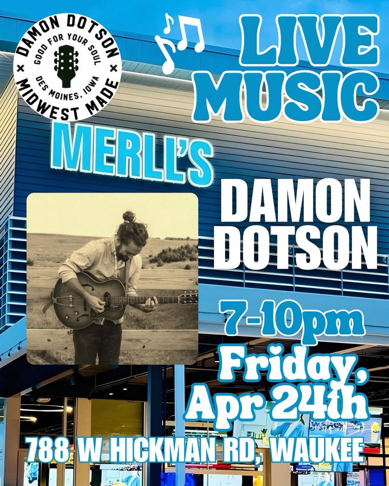 Get ready, we&rsquo;ve got the wonderful Damon Dotson back at Merll&rsquo;s THIS FRIDAY!🤩🎶
You don&rsquo;t want to miss it! Put it in your calendar now, and we&rsquo;ll see you at the end of the week😉🗓️

#merllspubpatio #damondotson #waukeeiowa #