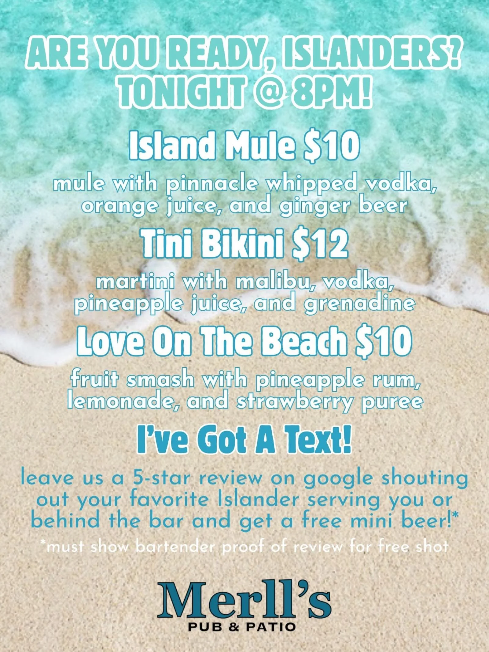 TONIGHT!🏝️☀️🥂
Ready to get the summer started? LI USA premieres TONIGHT at 8pm, and there&rsquo;s no better place to watch it than Merll&rsquo;s🎉
With the best limited edition sips, and ALL of the gossip, you&rsquo;re going to want to get out of t
