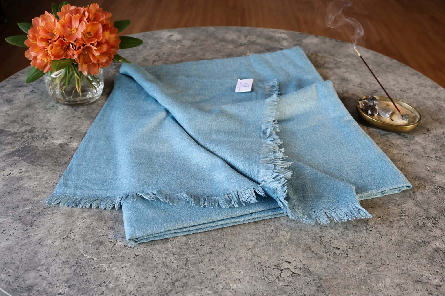 Sky Blue Cashmere and Wool Scarf