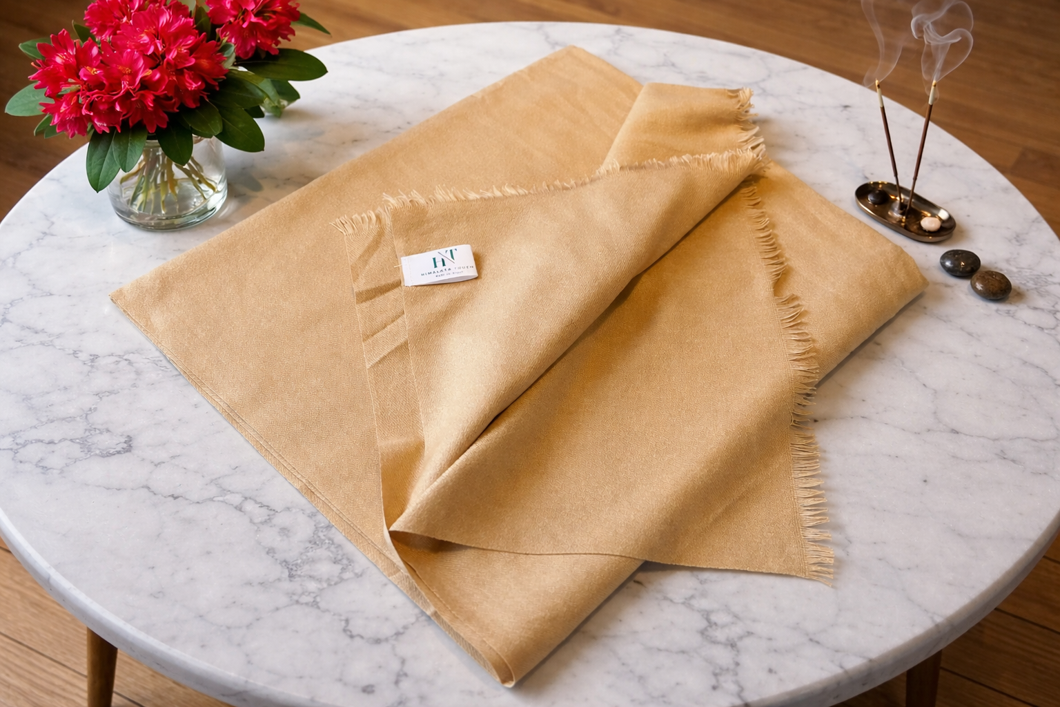 Beige Cashmere and Wool Scarf