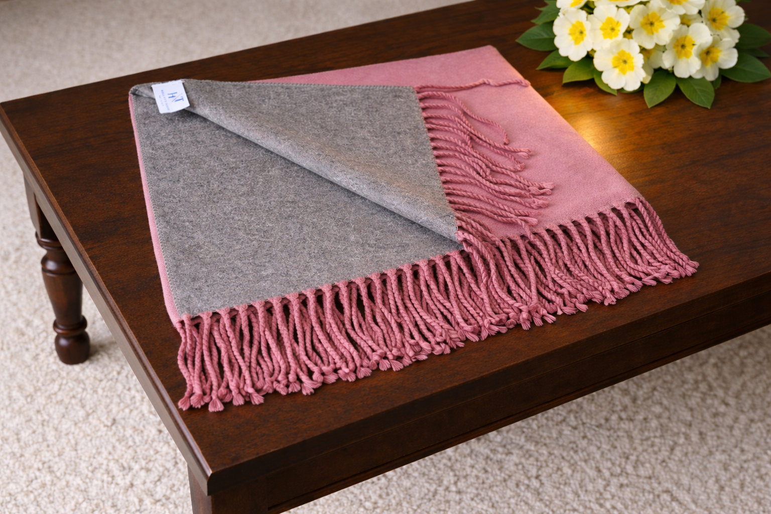 Pink and Grey Reversible Shawl