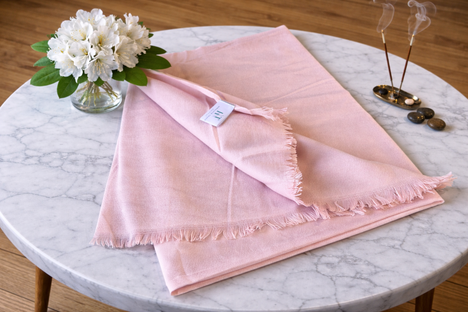 Baby Pink Cashmere and Wool Scarf