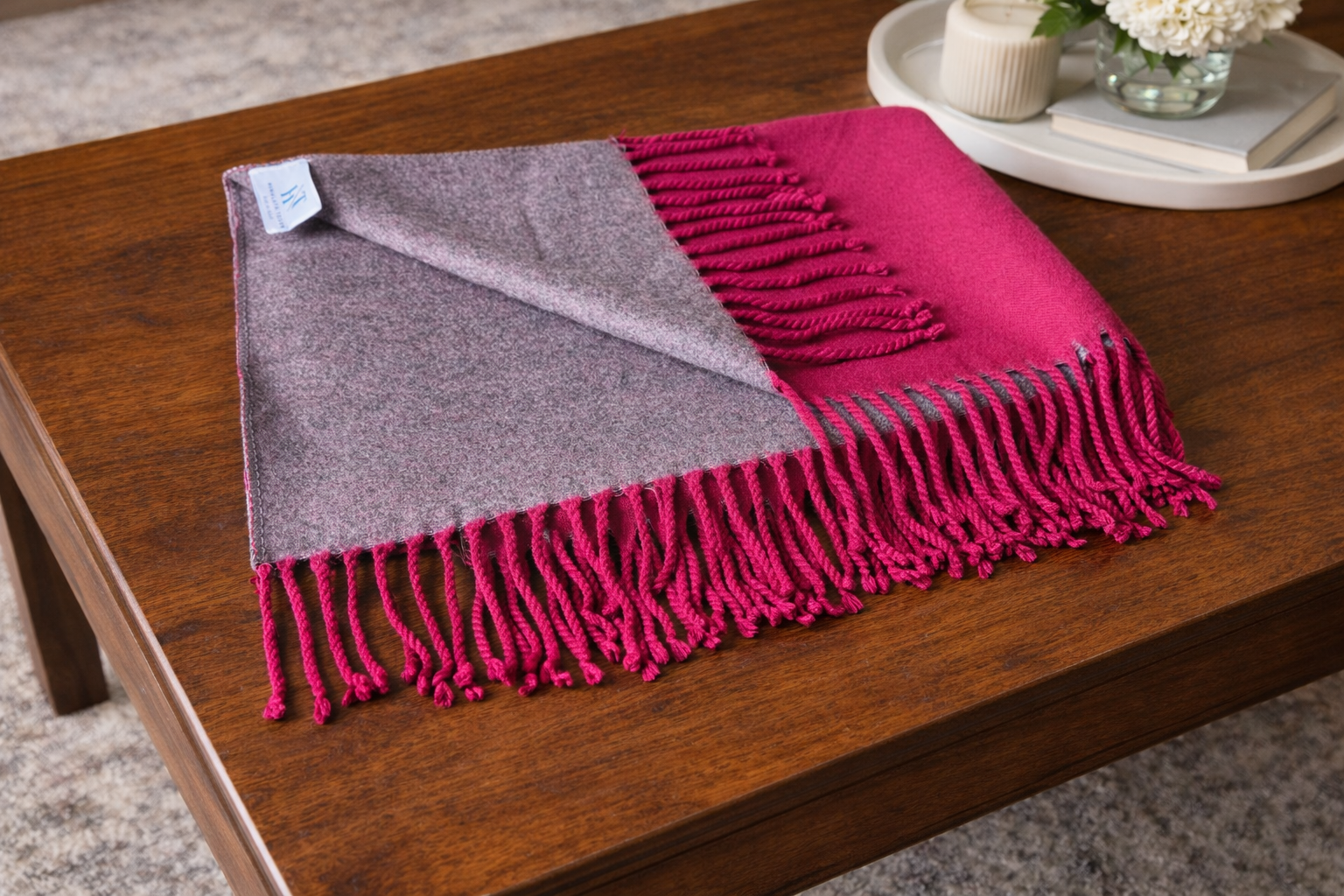 Fuchsia and Grey Reversible Shawl