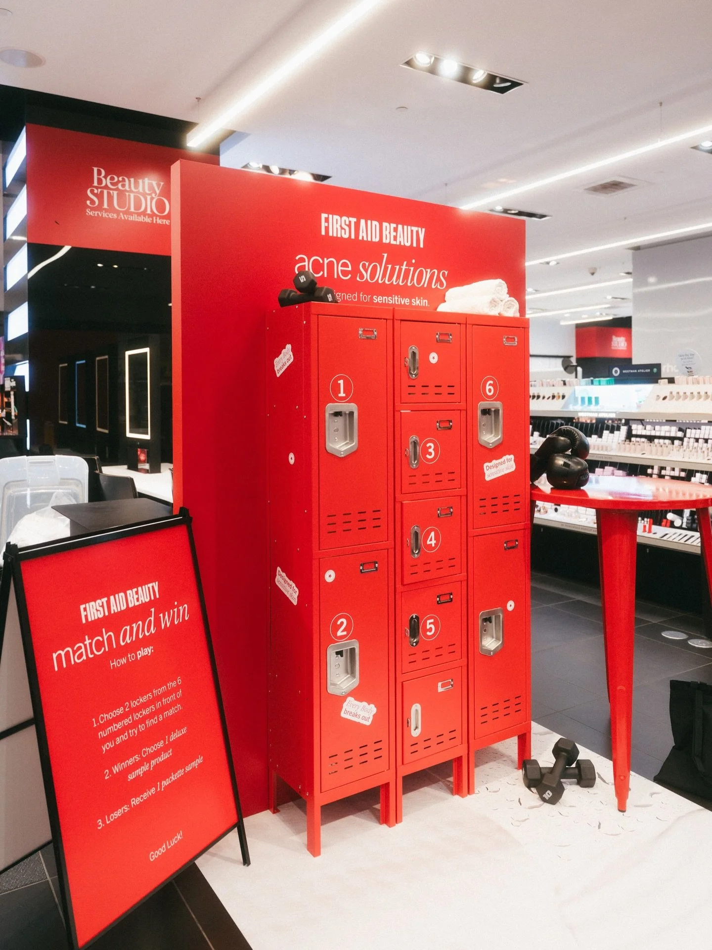 A fun gamified activation I helped bring to life with the Mad Bash team for First Aid Beauty. @madbashgrp ⛑️🩹

We designed the signage + locker graphics and created full 3D renderings so the client could see the concept in space before it ever hit t