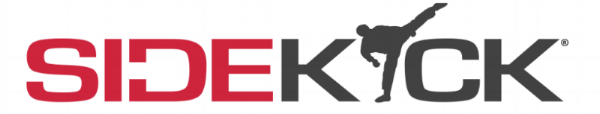"Sidekick" logo with a figure doing a martial arts kick incorporated into the letter "K".