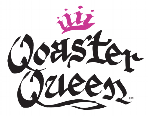 Stylized text "Coaster Queen" with a pink crown above