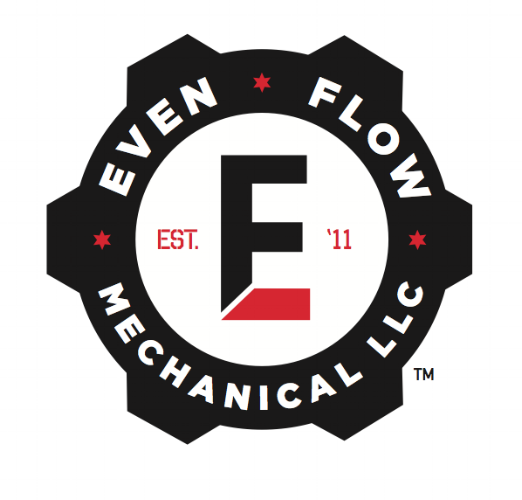 Logo of Even Flow Mechanical LLC featuring a stylized letter "E" and the text "Est. '11."
