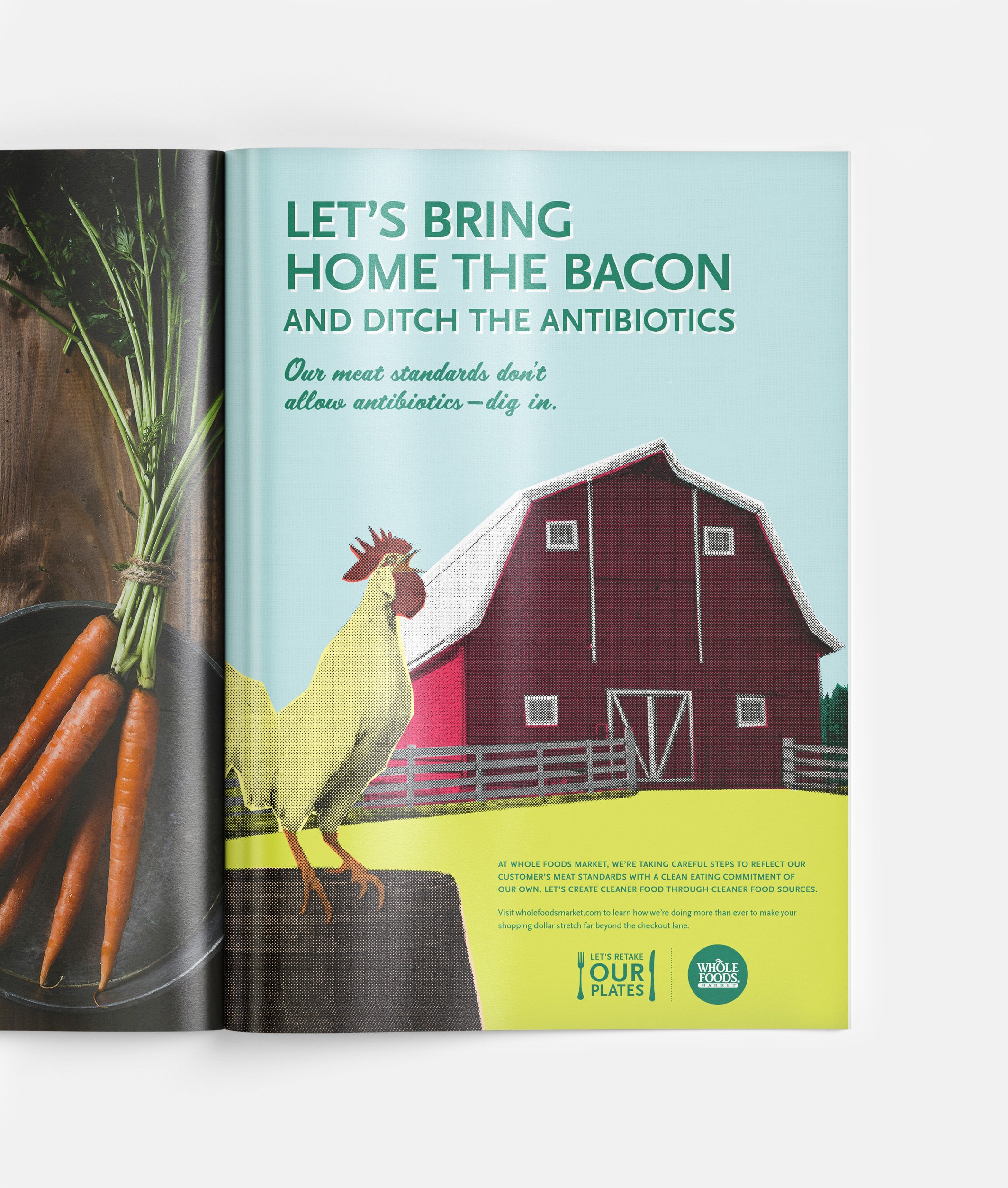 French Fox Design: Whole Foods Market, Lets Retake Our Plates Ad Campaign Featuring a Rooster and a Barn