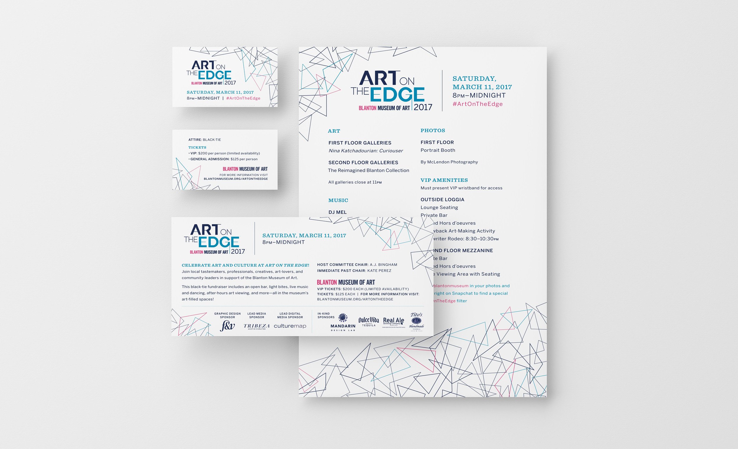 French Fox Design: Blanton Museum of Art 2017 Art on the Edge Event, Printed Paper Collateral & Signage