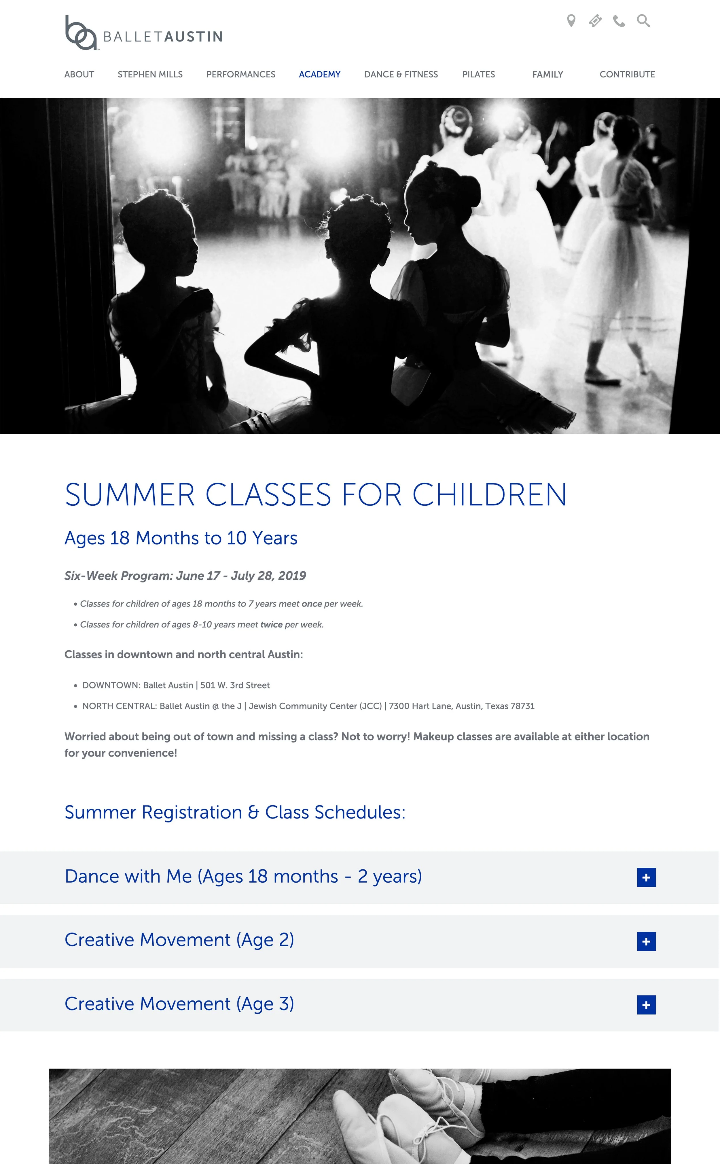 French Fox Design: Ballet Austin Interior Website Page Featuring Summer Classes for Children