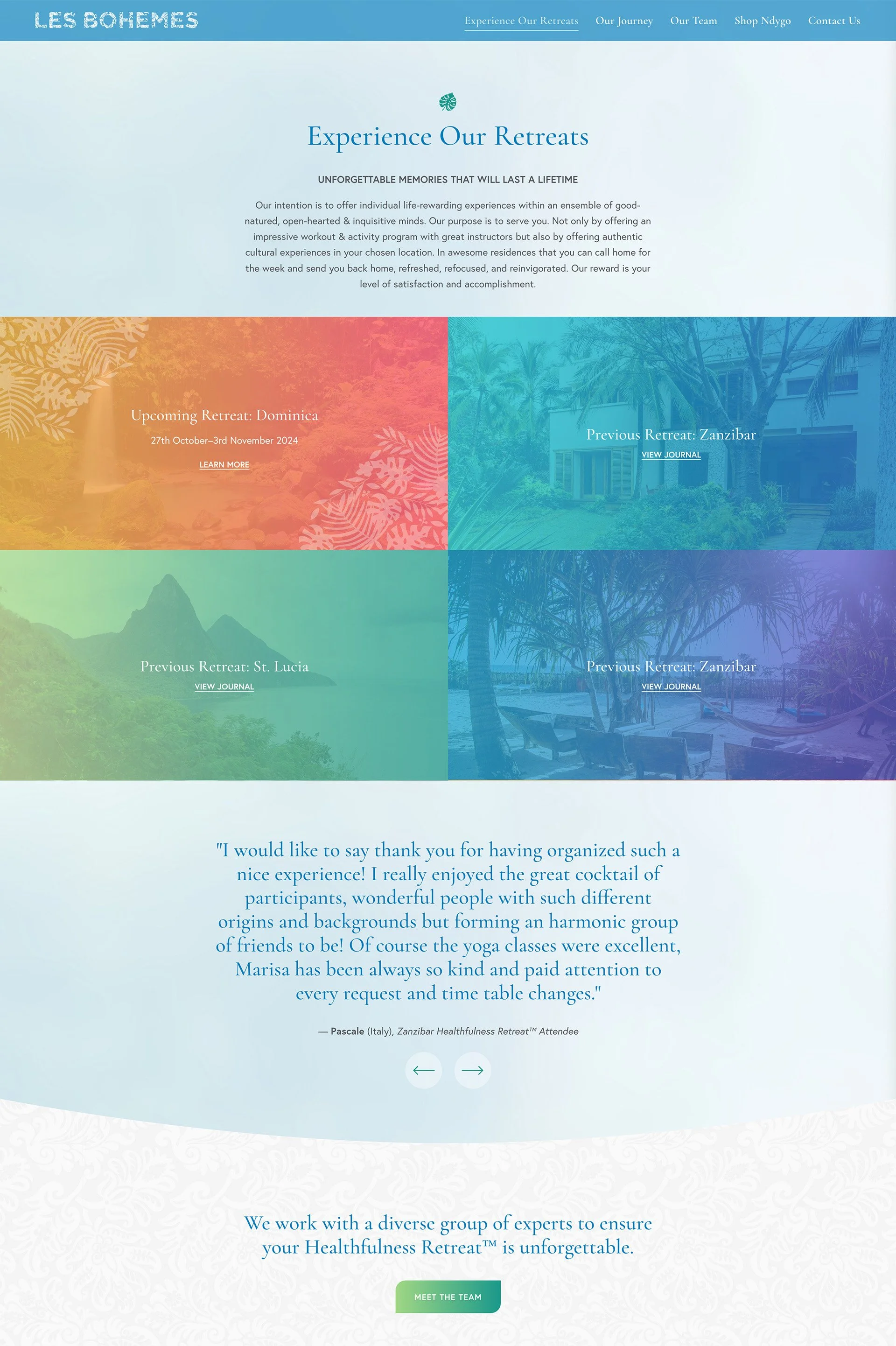 French Fox Design: Les Bohèmes Healthfulness Retreats SquareSpace Website, Experience Our Retreats Page