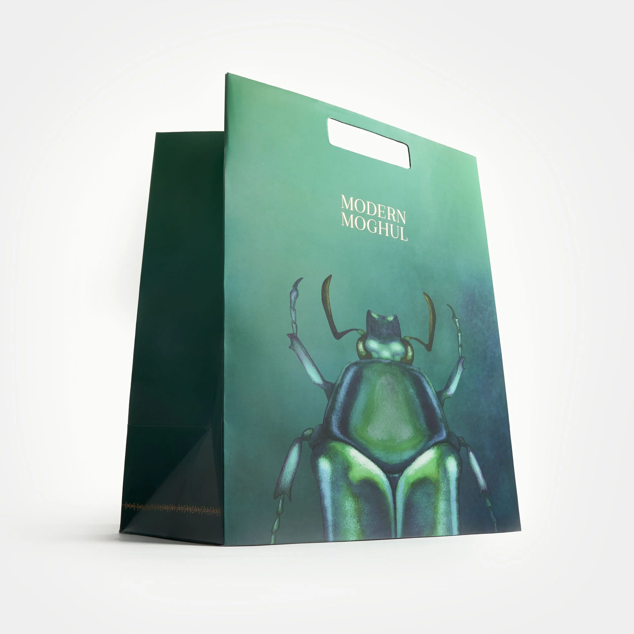 French Fox Design: Modern Moghul Shopping Bag Front Featuring a Scarab Beetle Illustration