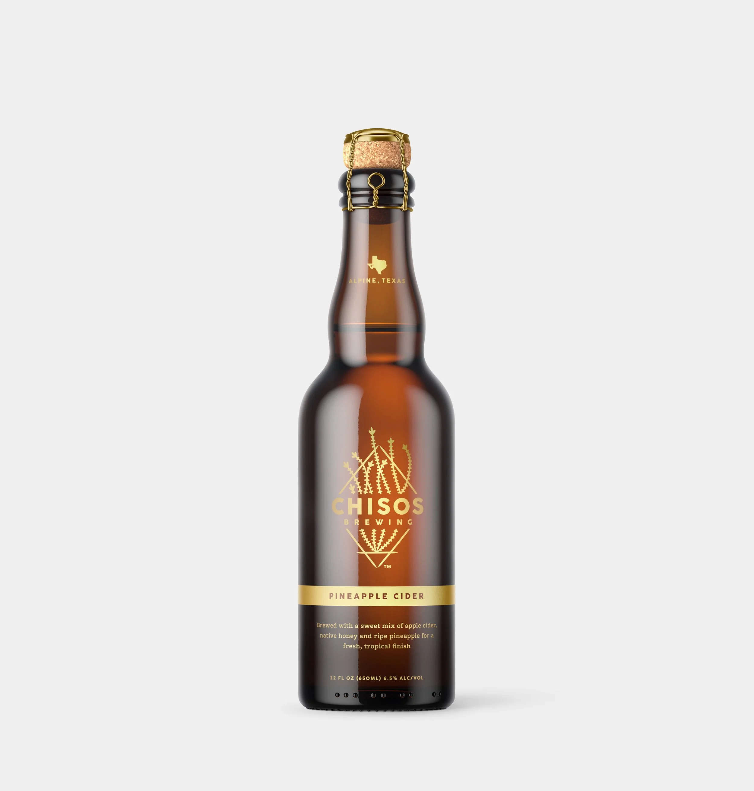 French Fox Design: Chisos Brewing, Pineapple Cider Bottle Packaging with Metallic Ink
